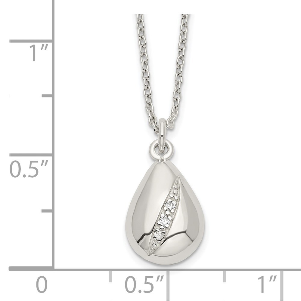 Sterling Silver CZ 16in w/2in ext Teardrop Necklace (QG6115-16)