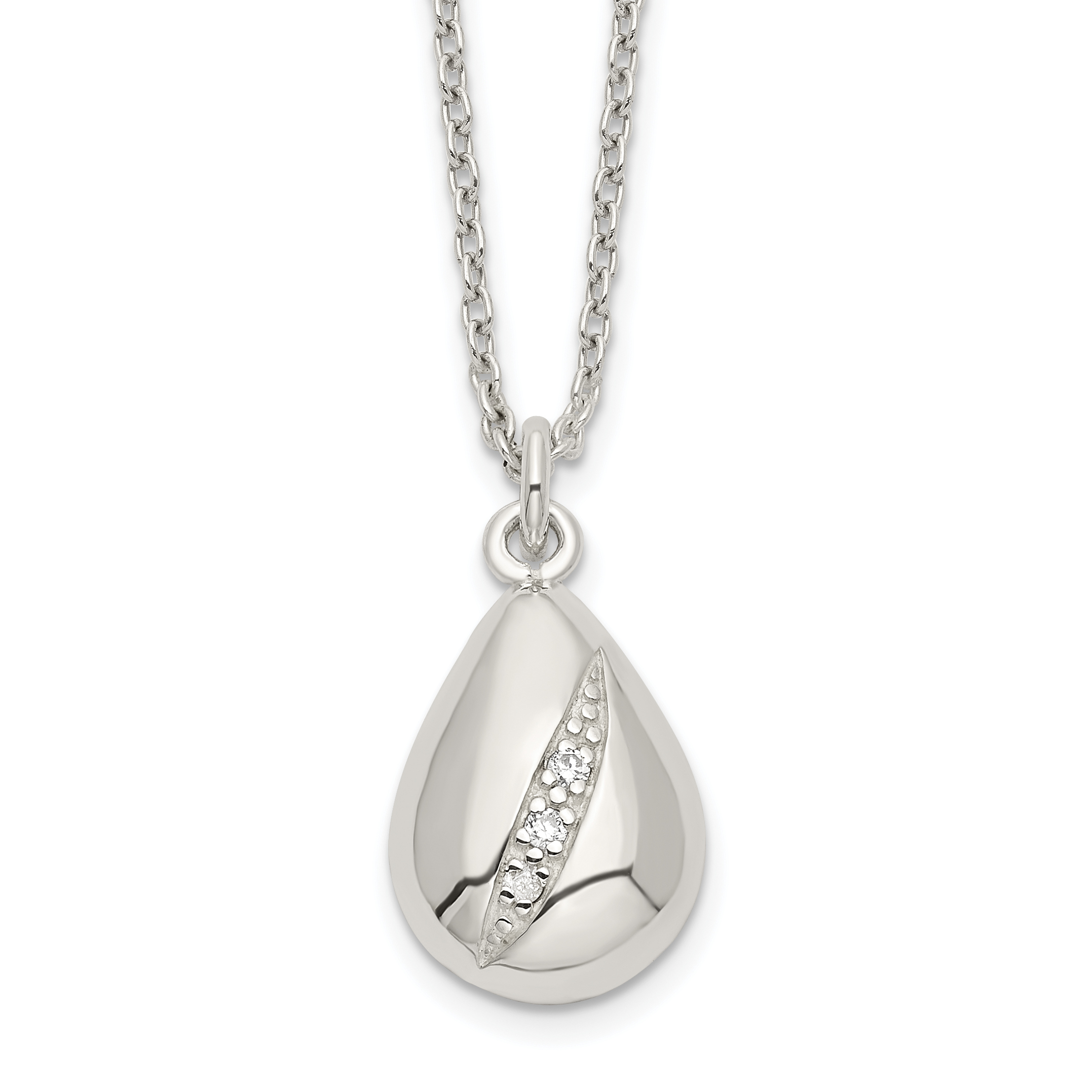 Sterling Silver CZ 16in w/2in ext Teardrop Necklace (QG6115-16)