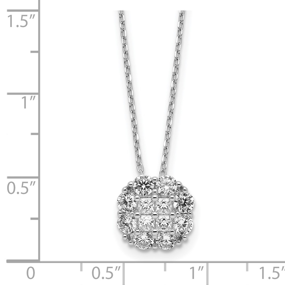 Sterling Silver Rhodium-plated Polished CZ w/2 in ext. Necklace (QG6118-16)
