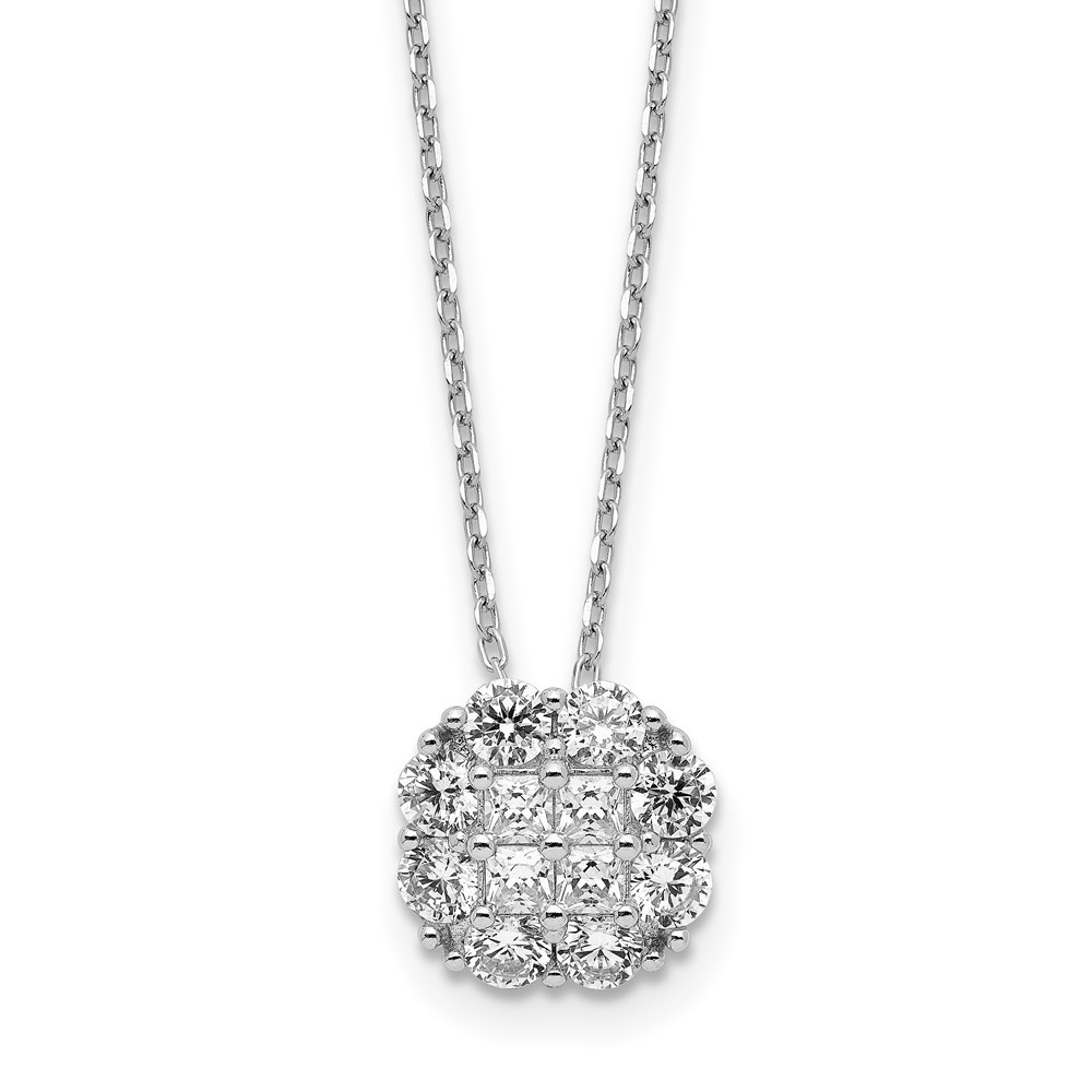 Sterling Silver Rhodium-plated Polished CZ w/2 in ext. Necklace (QG6118-16)