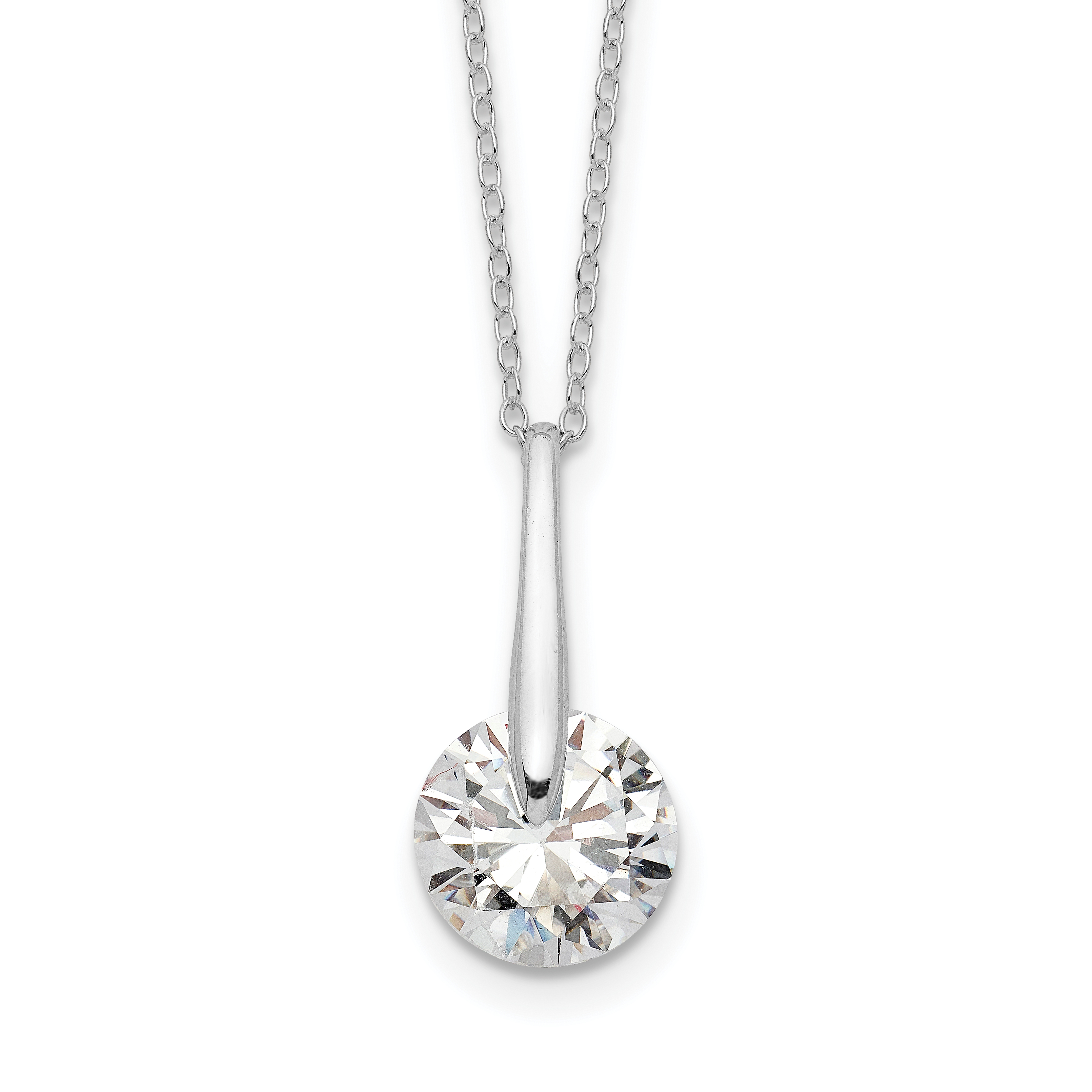 Sterling Silver Rhodium-plated Polished CZ Fancy 16in Plus 2in ext Necklace (QG6119-16)