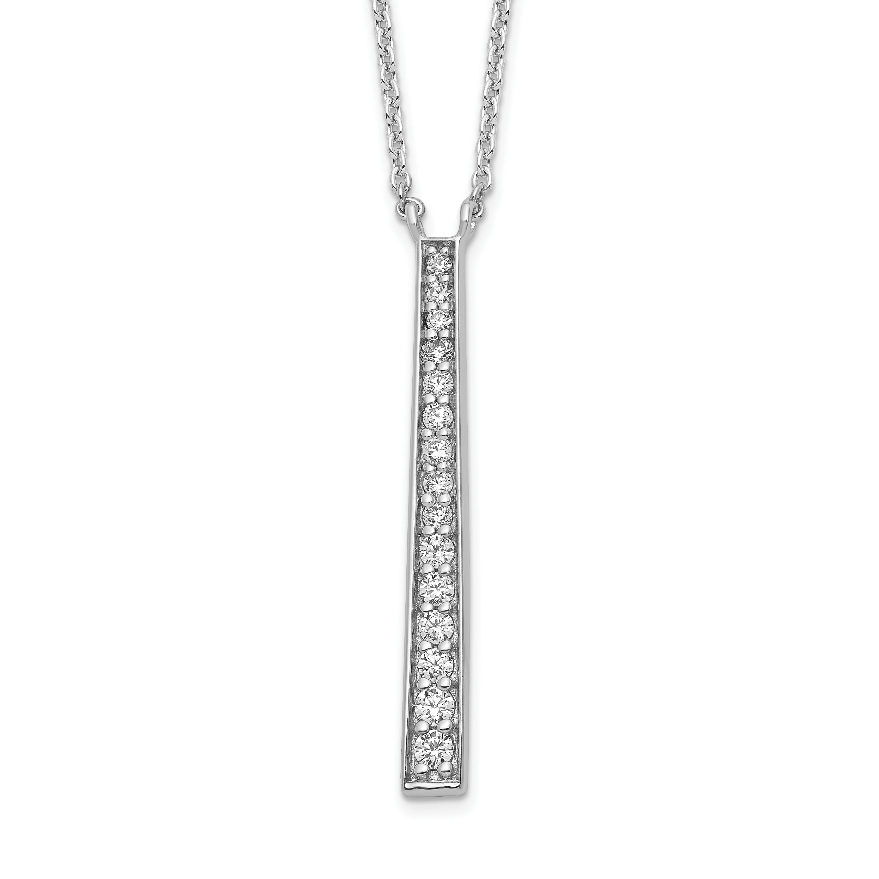 Sterling Silver Rhodium-plated Polished CZ Tapered Pendant Necklace (QG6122-17.5)