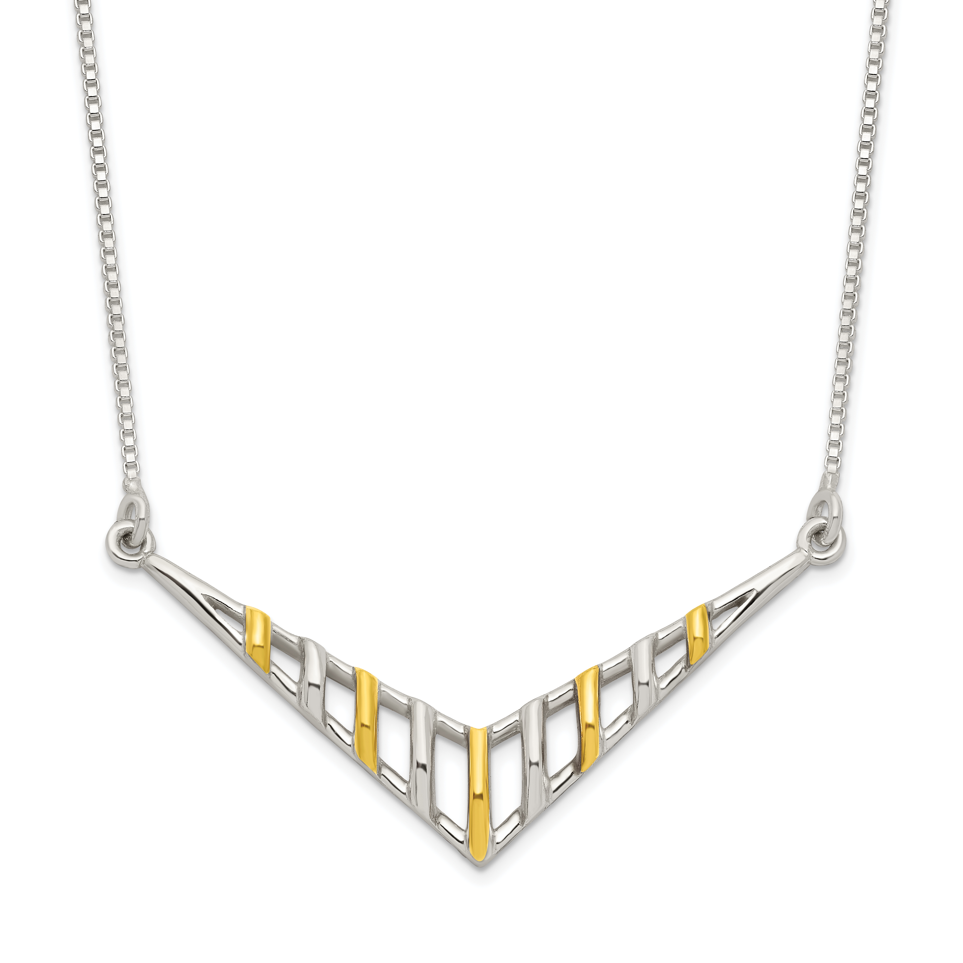 Sterling Silver Gold-tone V-shaped Bar Necklace (QG6126-16)