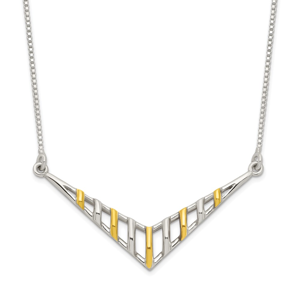 Sterling Silver Gold-tone V-shaped Bar Necklace (QG6126-16)