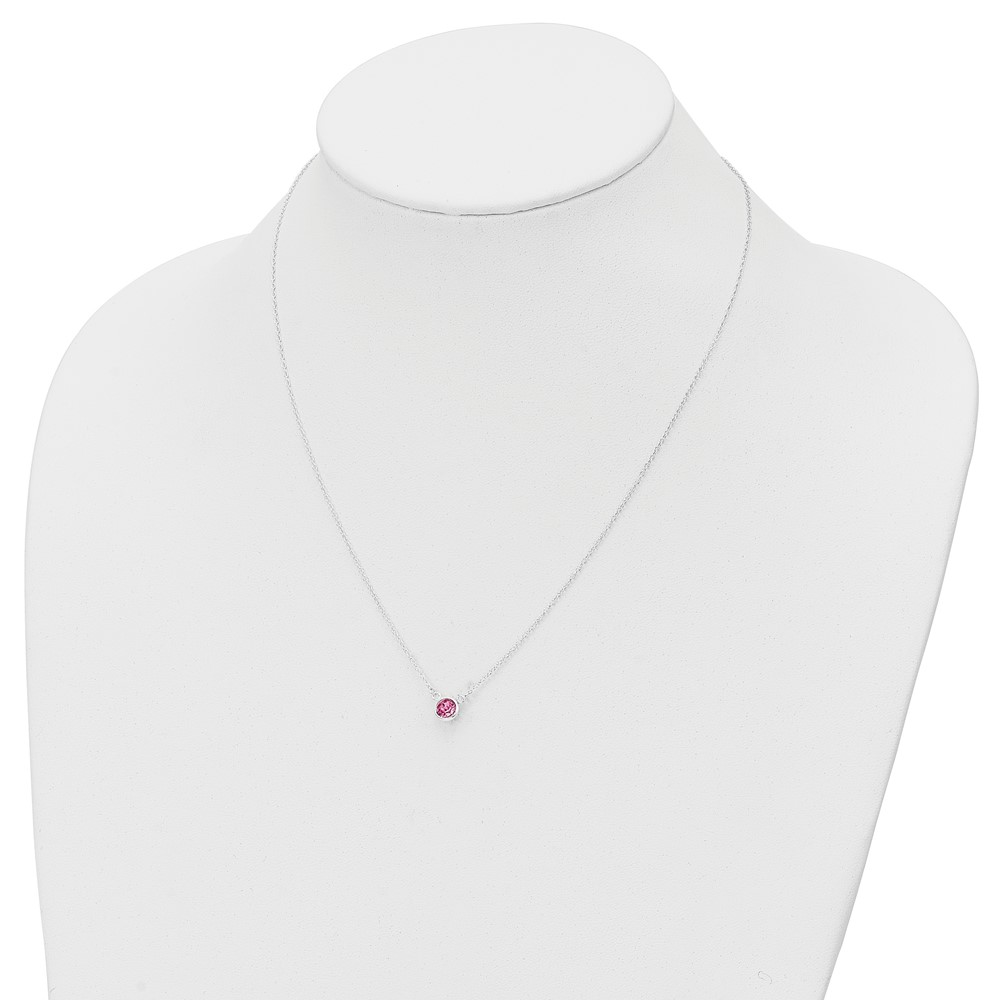 Sterling Silver Rhodium-plated Pink Crystal 18.5 inch Necklace (QG6129-18.5)