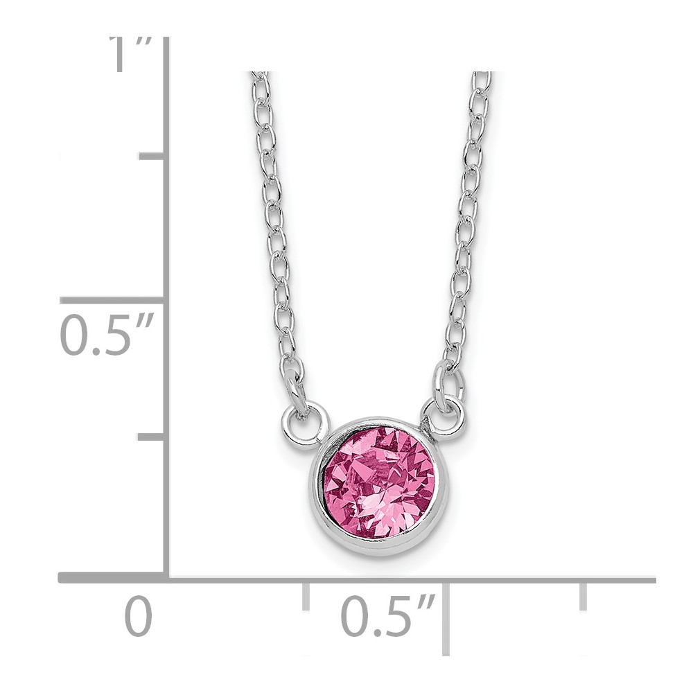Sterling Silver Rhodium-plated Pink Crystal 18.5 inch Necklace (QG6129-18.5)