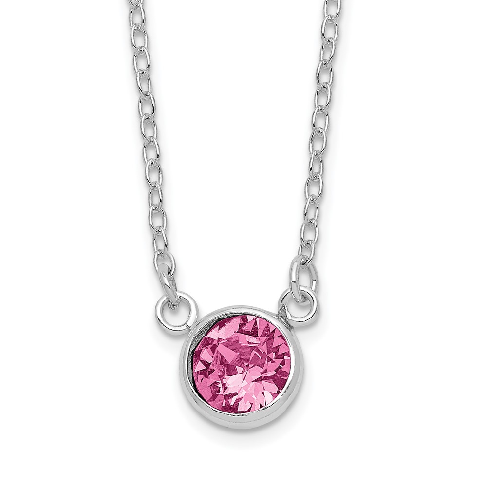 Sterling Silver Rhodium-plated Pink Crystal 18.5 inch Necklace (QG6129-18.5)