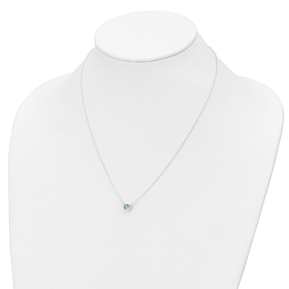 Sterling Silver RH-plated Blue Crystal Bezel 18.5in Necklace (QG6130-18.5)