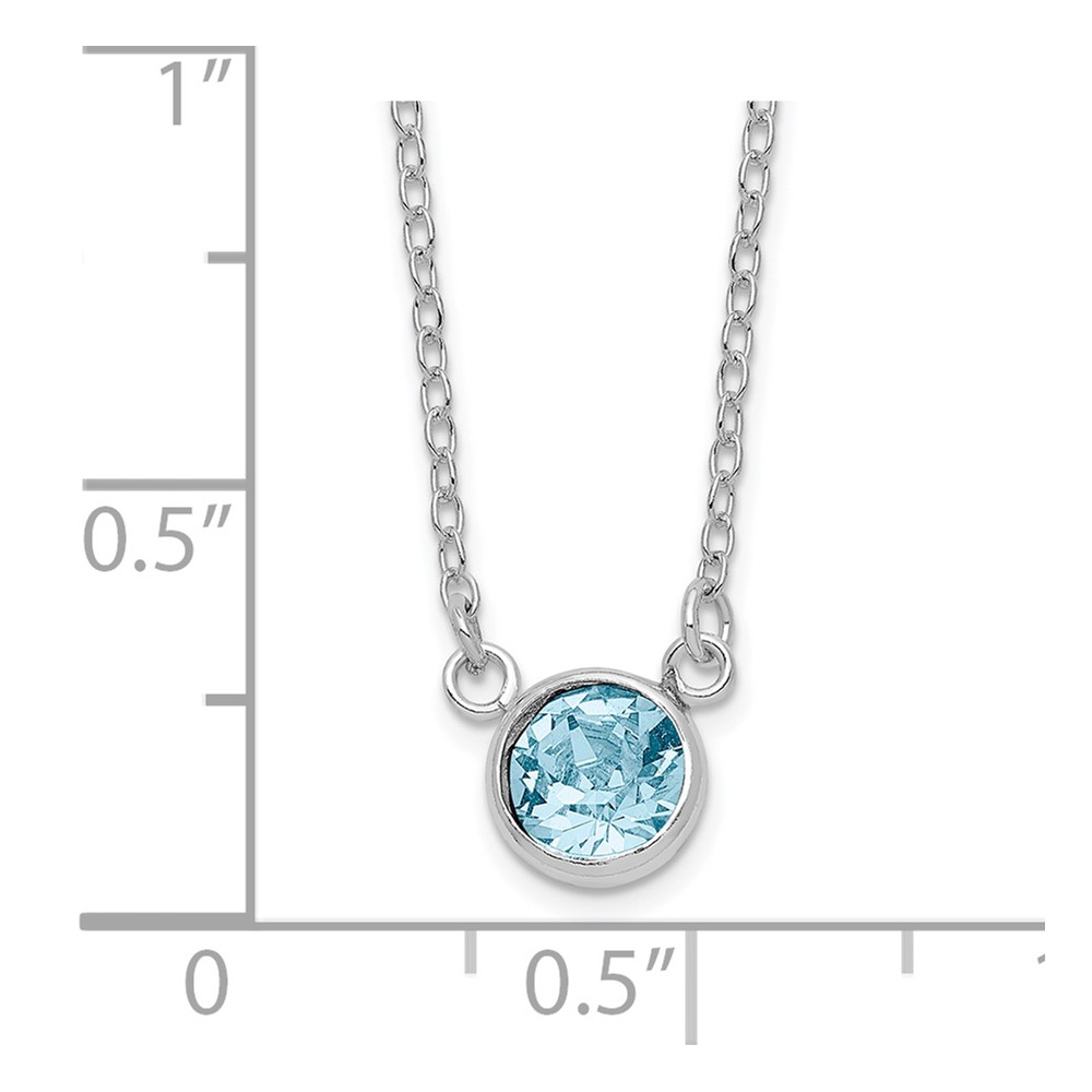 Sterling Silver RH-plated Blue Crystal Bezel 18.5in Necklace (QG6130-18.5)