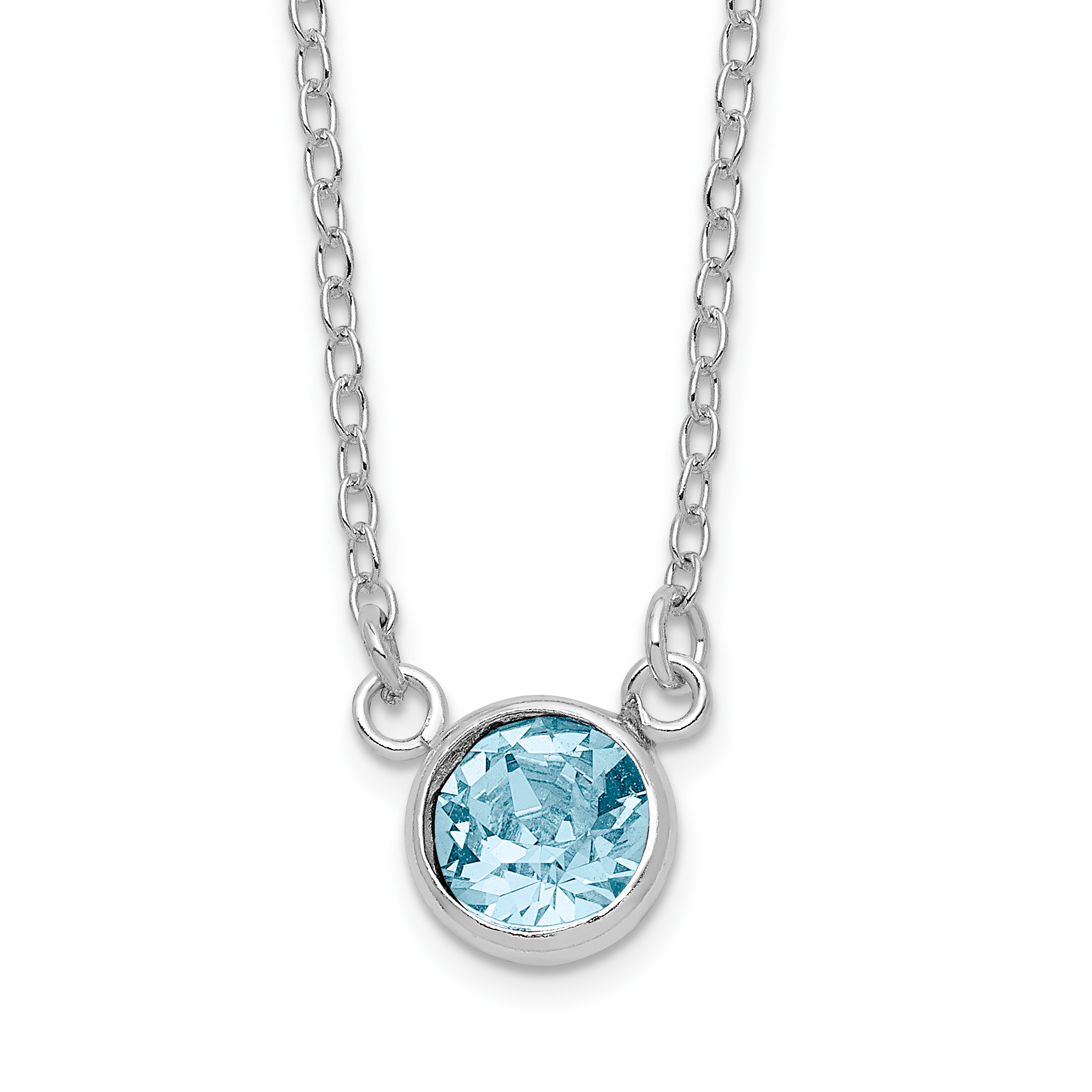 Sterling Silver RH-plated Blue Crystal Bezel 18.5in Necklace (QG6130-18.5)