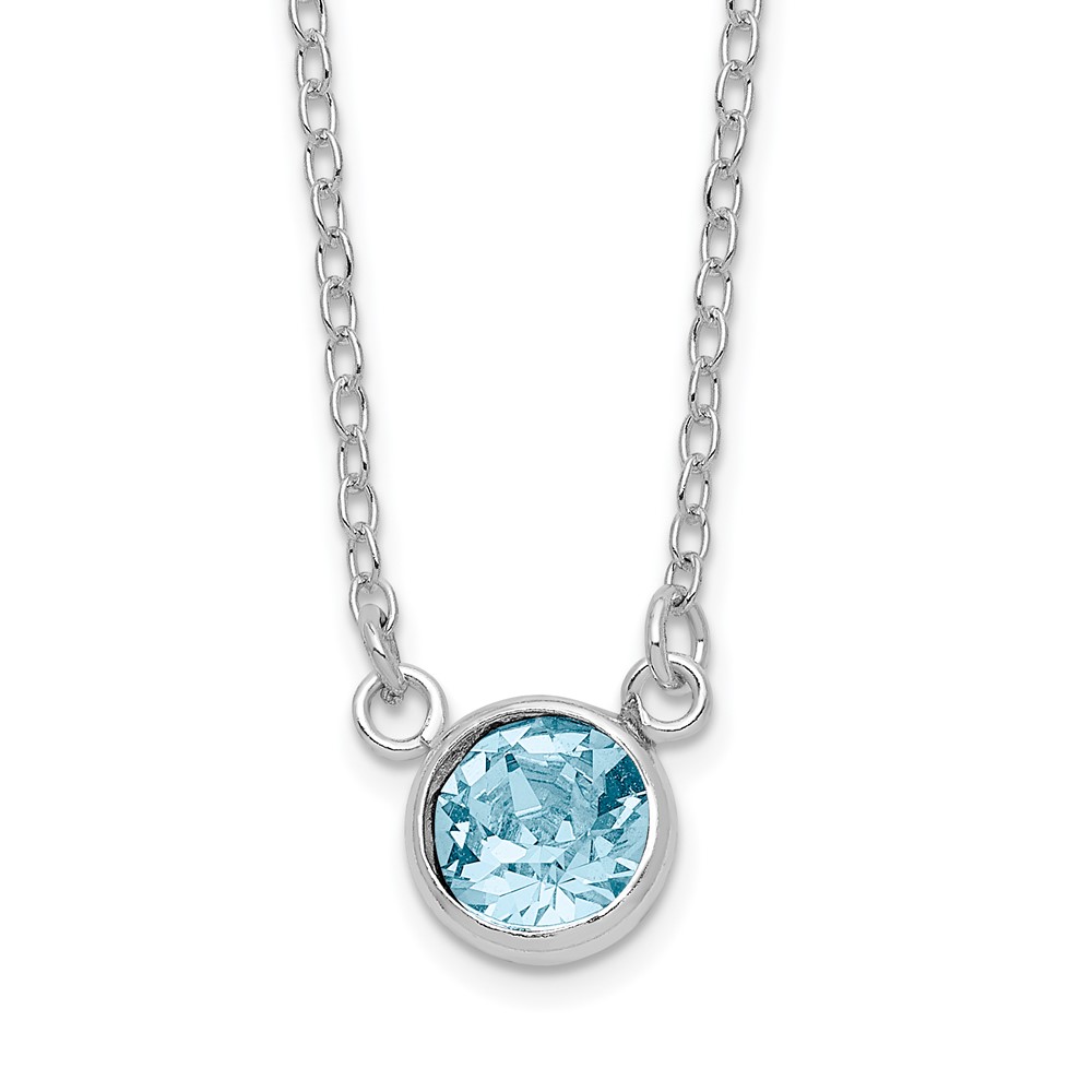 Sterling Silver RH-plated Blue Crystal Bezel 18.5in Necklace (QG6130-18.5)