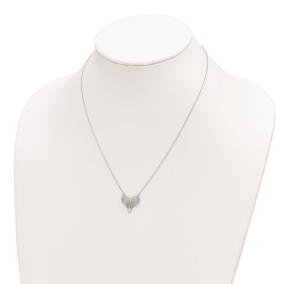 Sterling Silver Rhodium-plated Polished April Bow CZ Birthstone Necklace