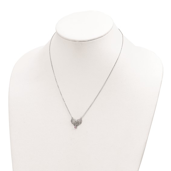 Sterling Silver Rhodium-plated Polished June Bow CZ Birthstone Necklace