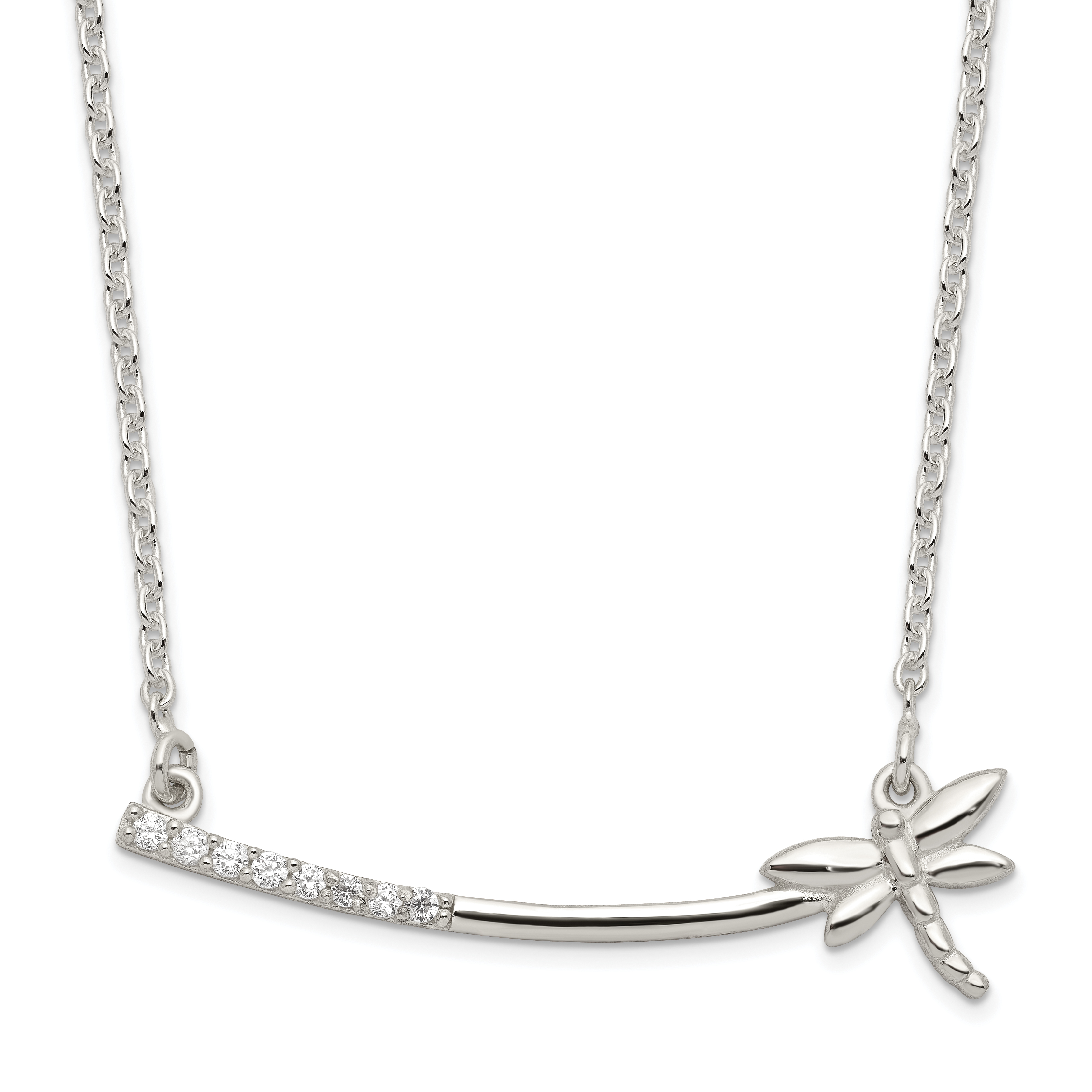 Sterling Silver CZ Dragonfly Bar Necklace (QG6149-16)