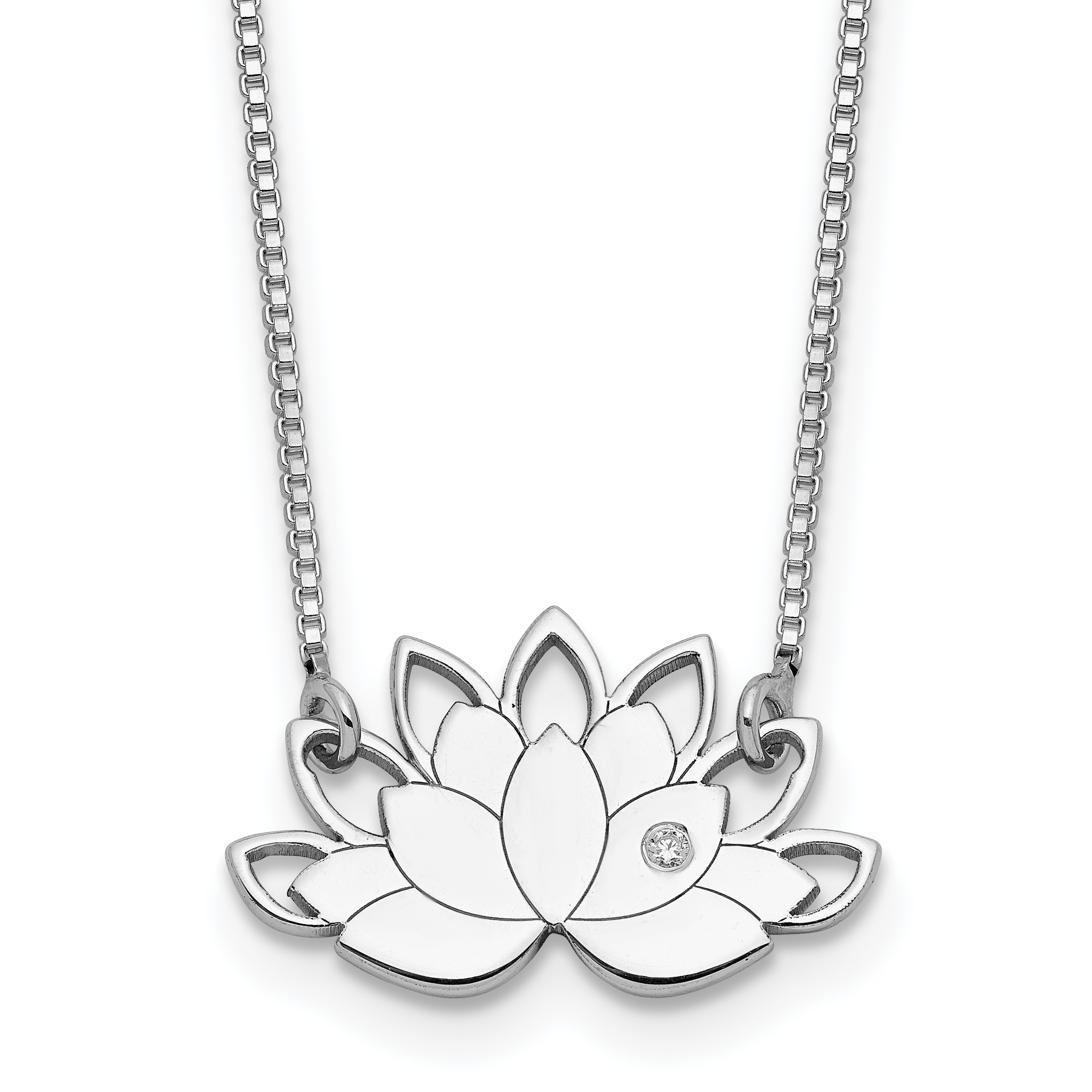 Sterling Silver Rhodium-plated CZ Lotus Flower Necklace (QG6153-15)