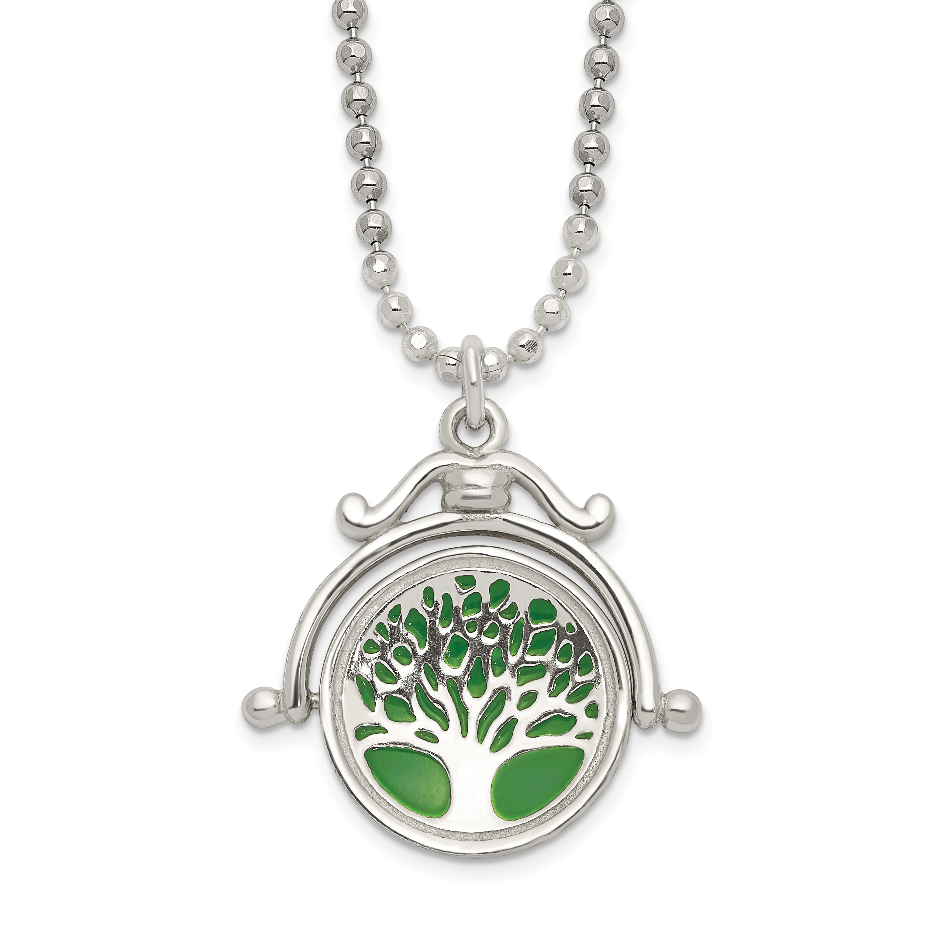 Sterling Silver Polished Reversible Enameled Tree of Life Necklace (QG6154-18)