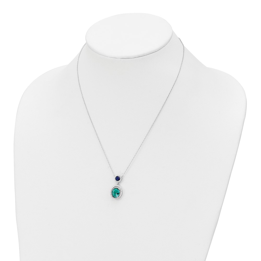 Sterling Silver Rhodium-plated CZ Glass Stone Dangle Pendant Necklace (QG6159-18)