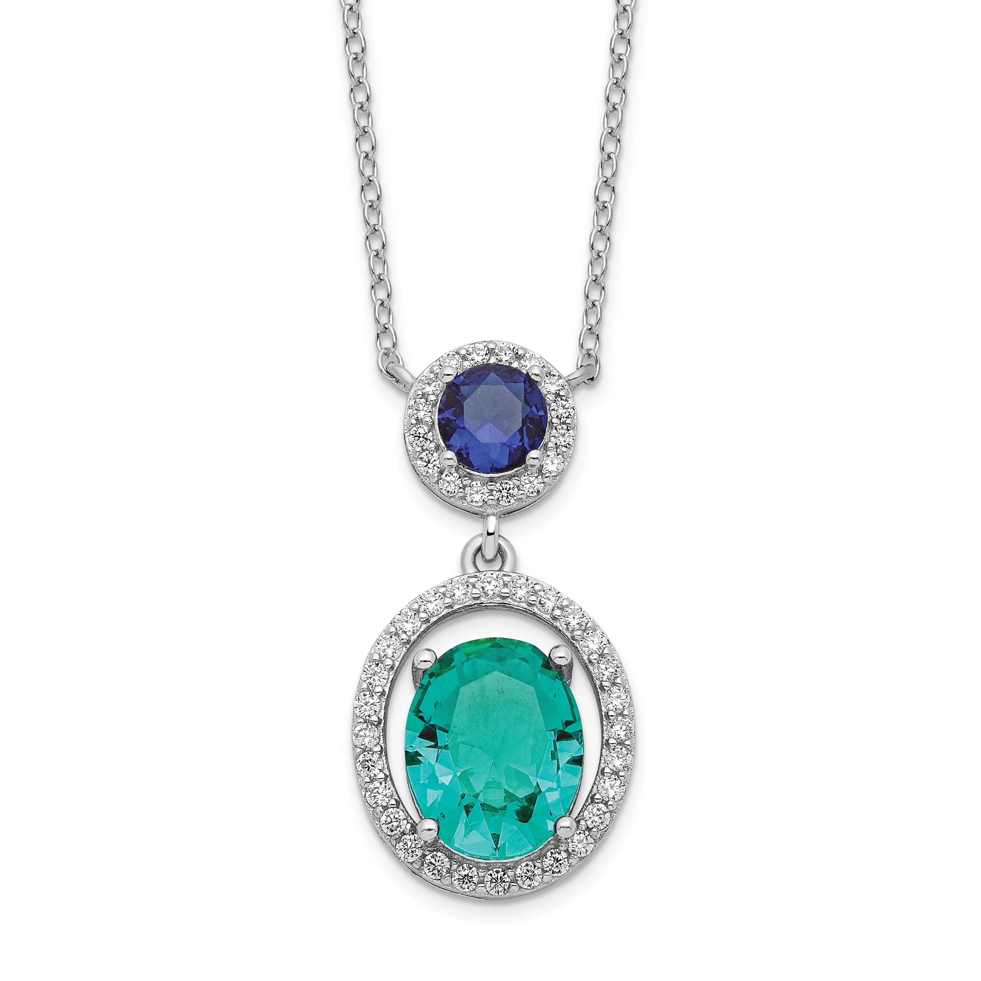 Sterling Silver Rhodium-plated CZ Glass Stone Dangle Pendant Necklace (QG6159-18)