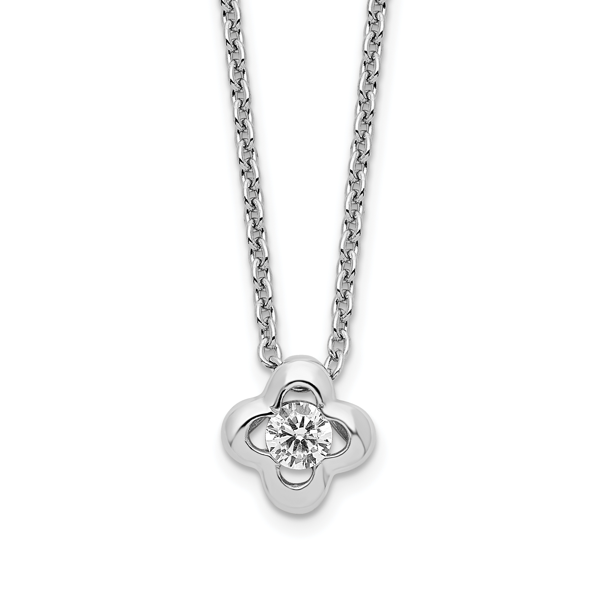 Sterling Silver Rhodium-plated Polished CZ Flower Necklace (QG6162-18)