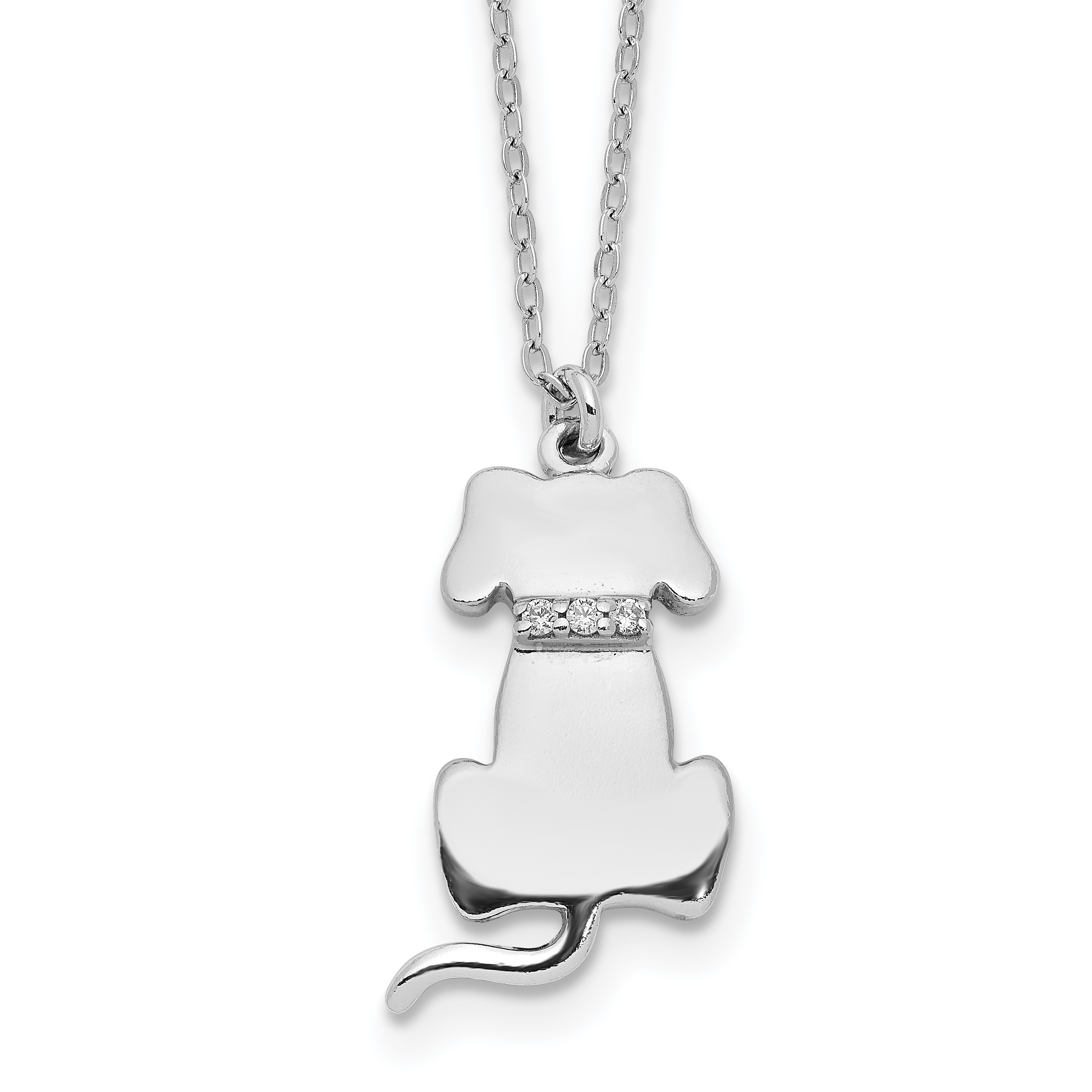 Sterling Silver Rhodium-plated CZ Dog Necklace (QG6168-15.75)