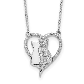 Sterling Silver Rhodium-plated Polished CZ Cats w/2 in ext. Necklace