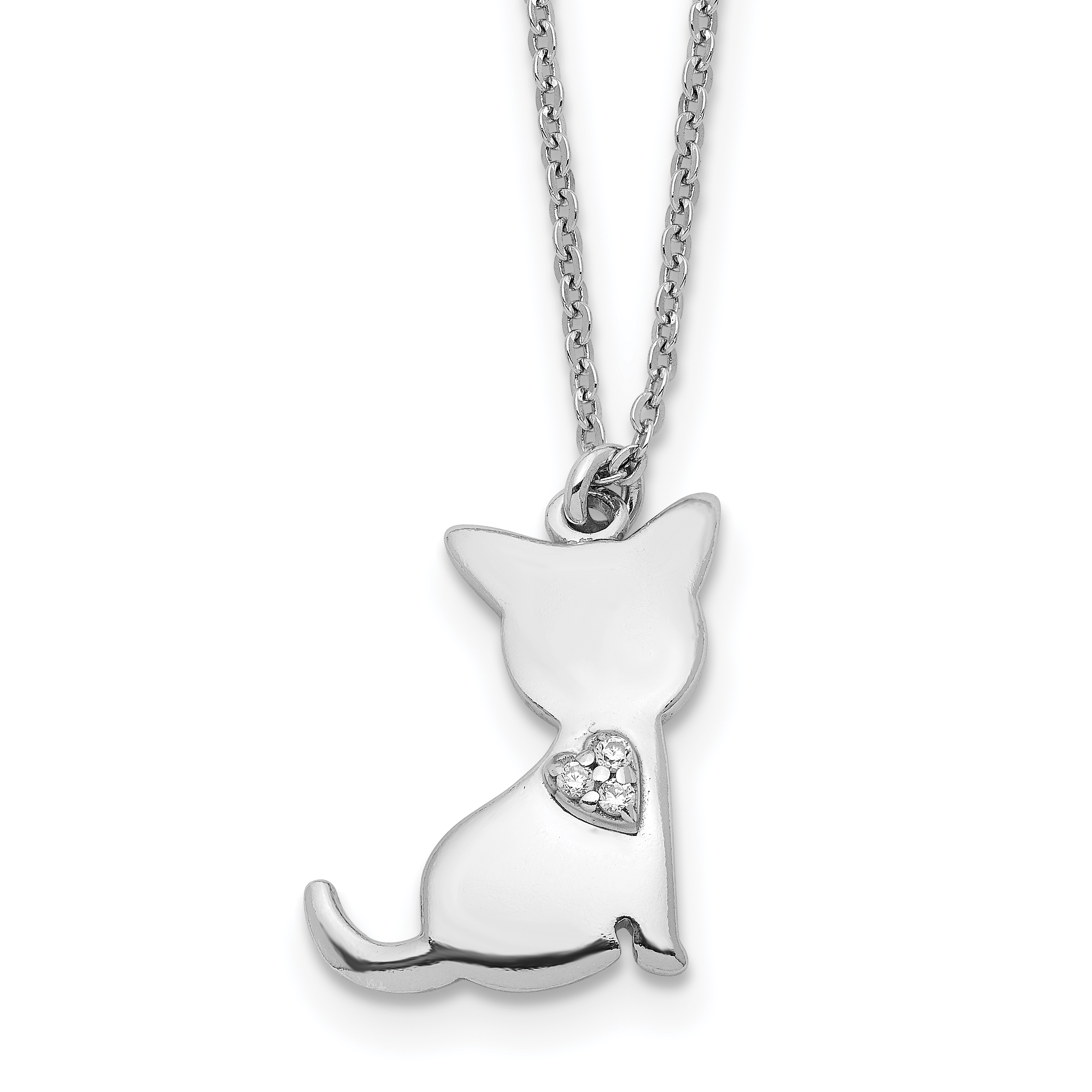 Sterling Silver Rhodium-plated CZ Heart Cat Necklace (QG6170-16)