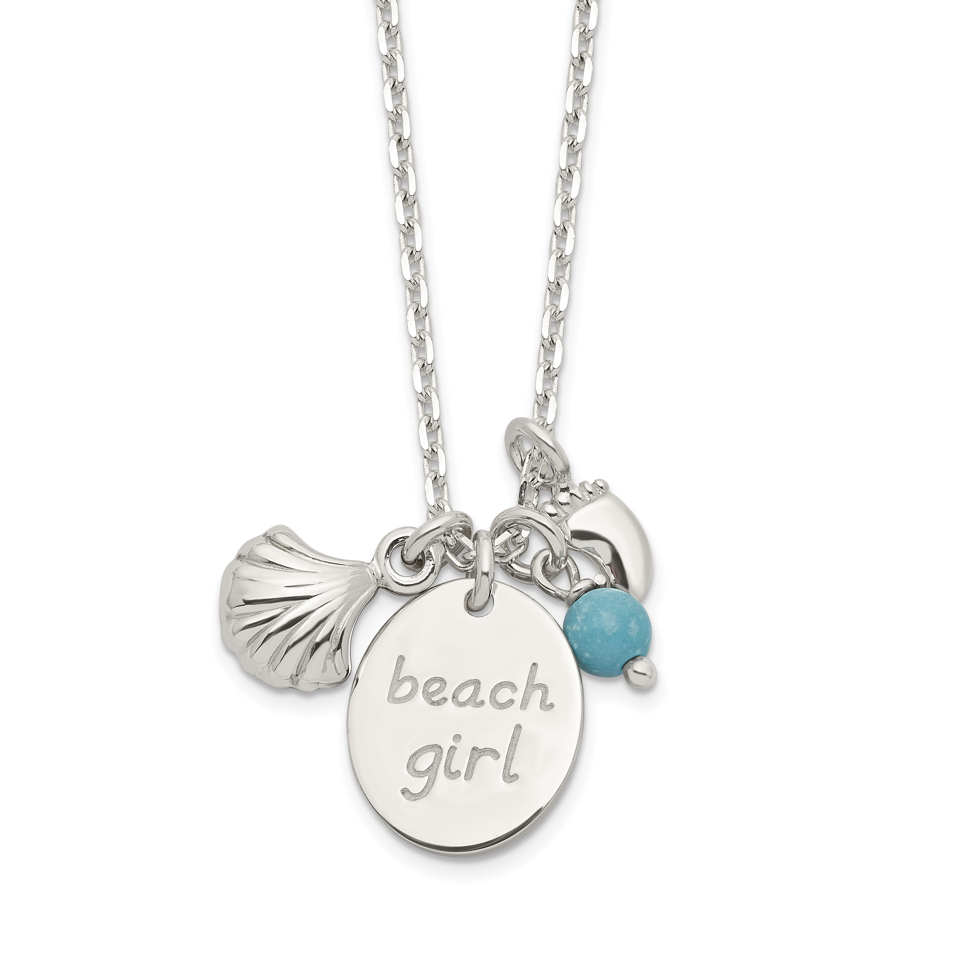Sterling Silver Turquoise Bead and Shell Beach Girl Necklace (QG6172-16)