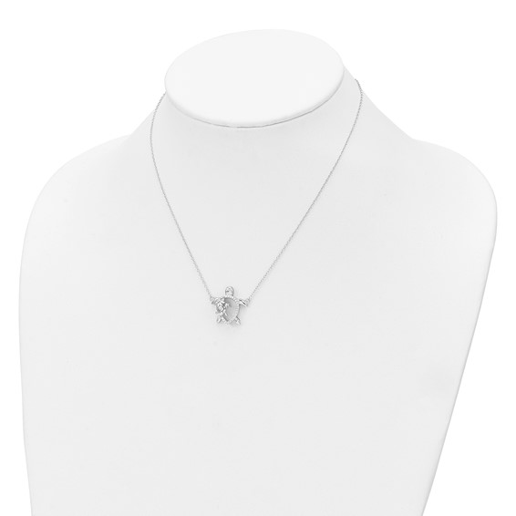 Sterling Silver Rhodium-plated Polished CZ Turtles 16 inch with a 2 inch extention Necklace
