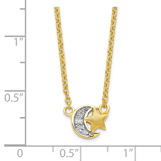 Affordable Expressions Sterling Silver Gold-tone CZ Satin Star and Polished Moon 17 Inch Necklace