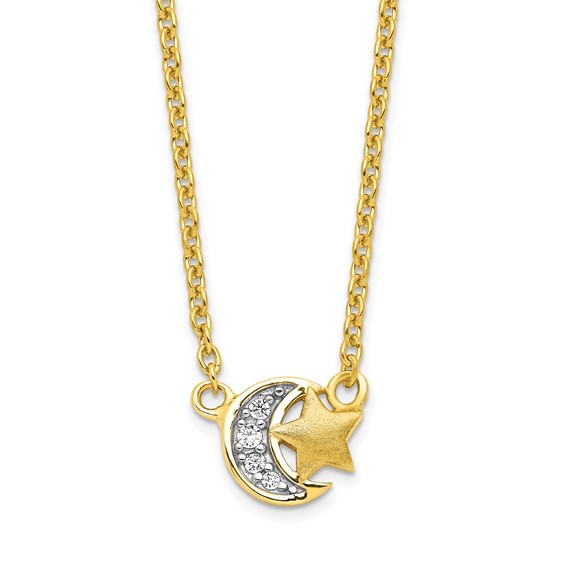 Affordable Expressions Sterling Silver Gold-tone CZ Satin Star and Polished Moon 17 Inch Necklace