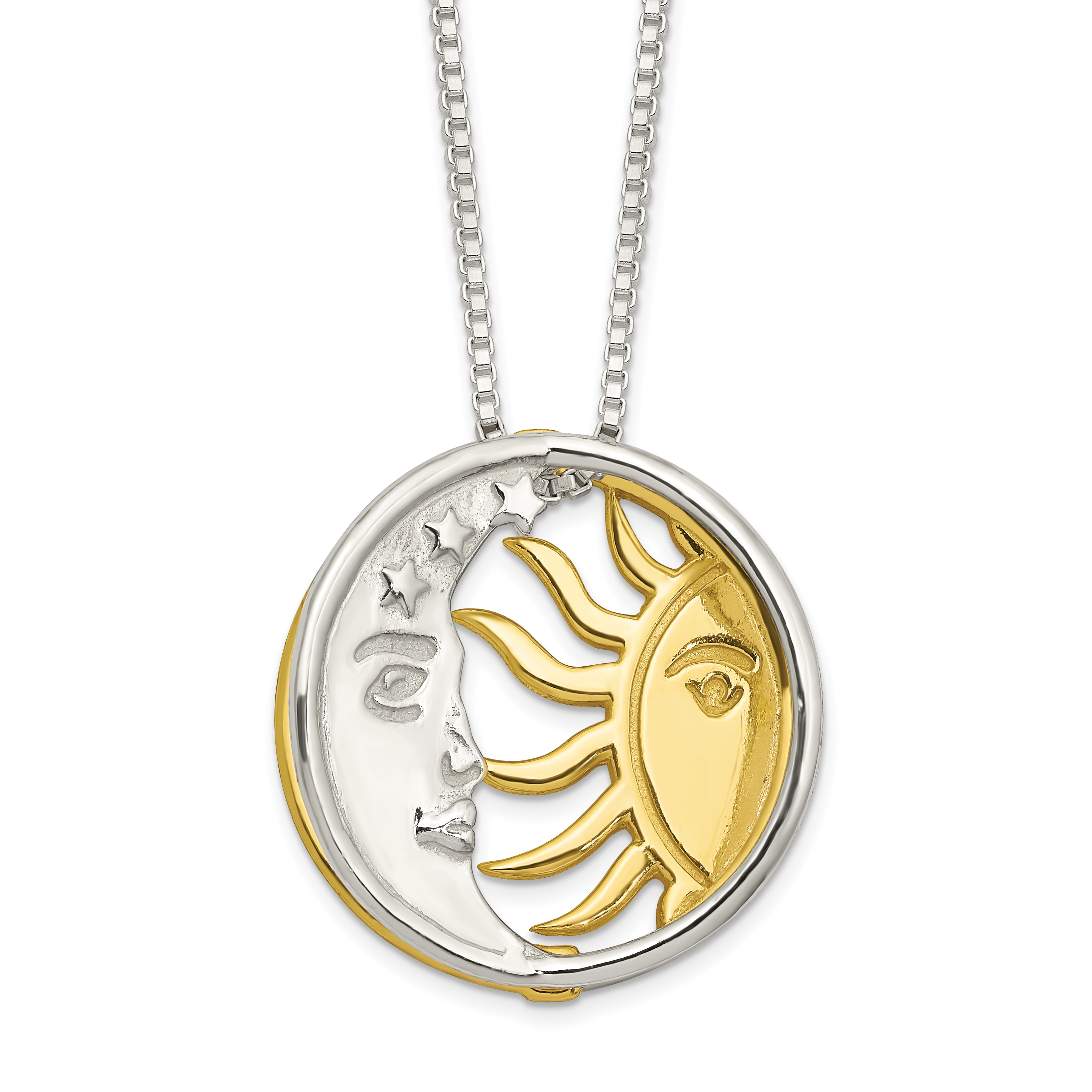Sterling Silver & Gold-tone Polished Sun & Moon Necklace (QG6178-18)