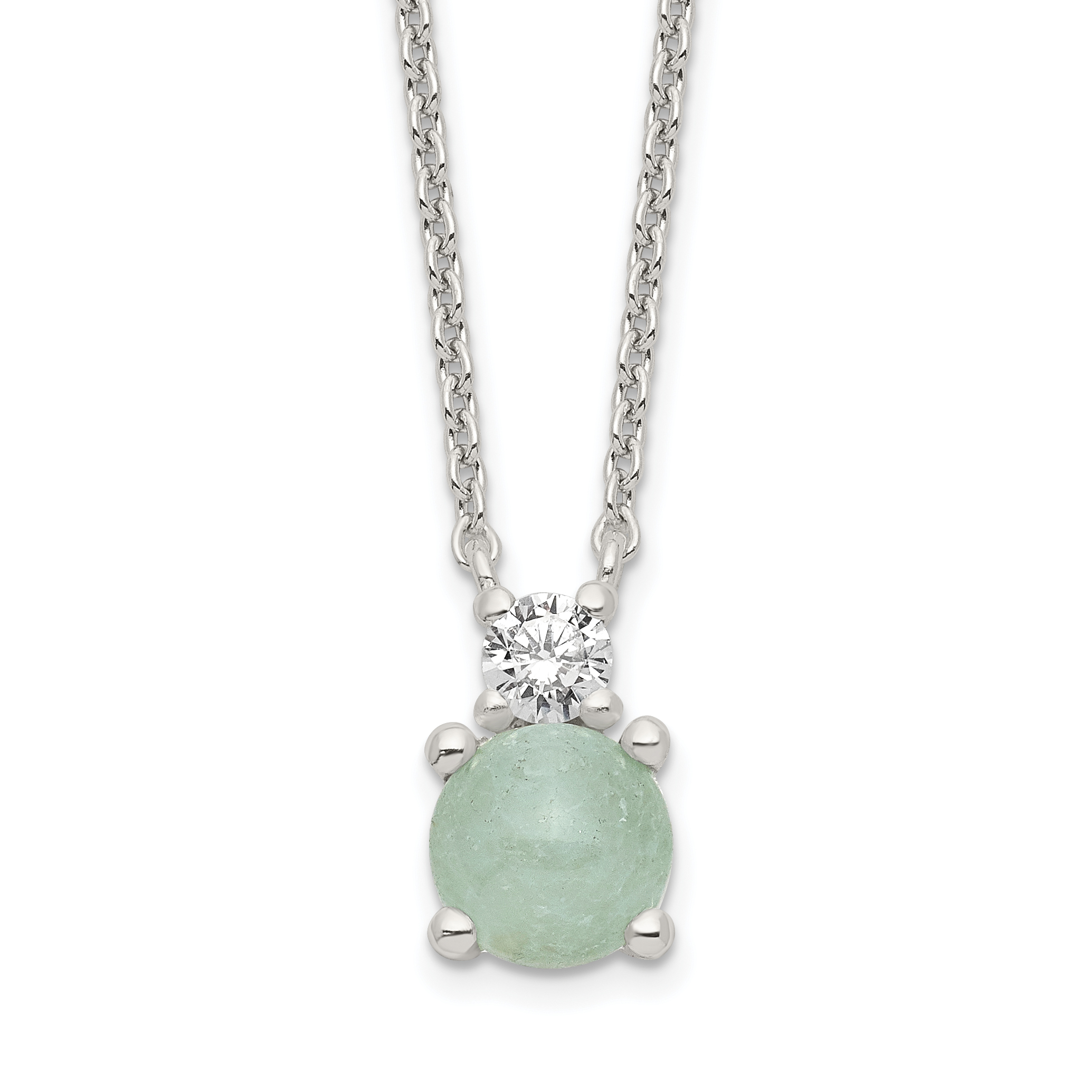 Sterling Silver Light Blue Quartzite & CZ Necklace (QG6182-18)