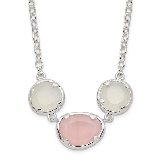Sterling Silver White & Pink Chalcedony Necklace