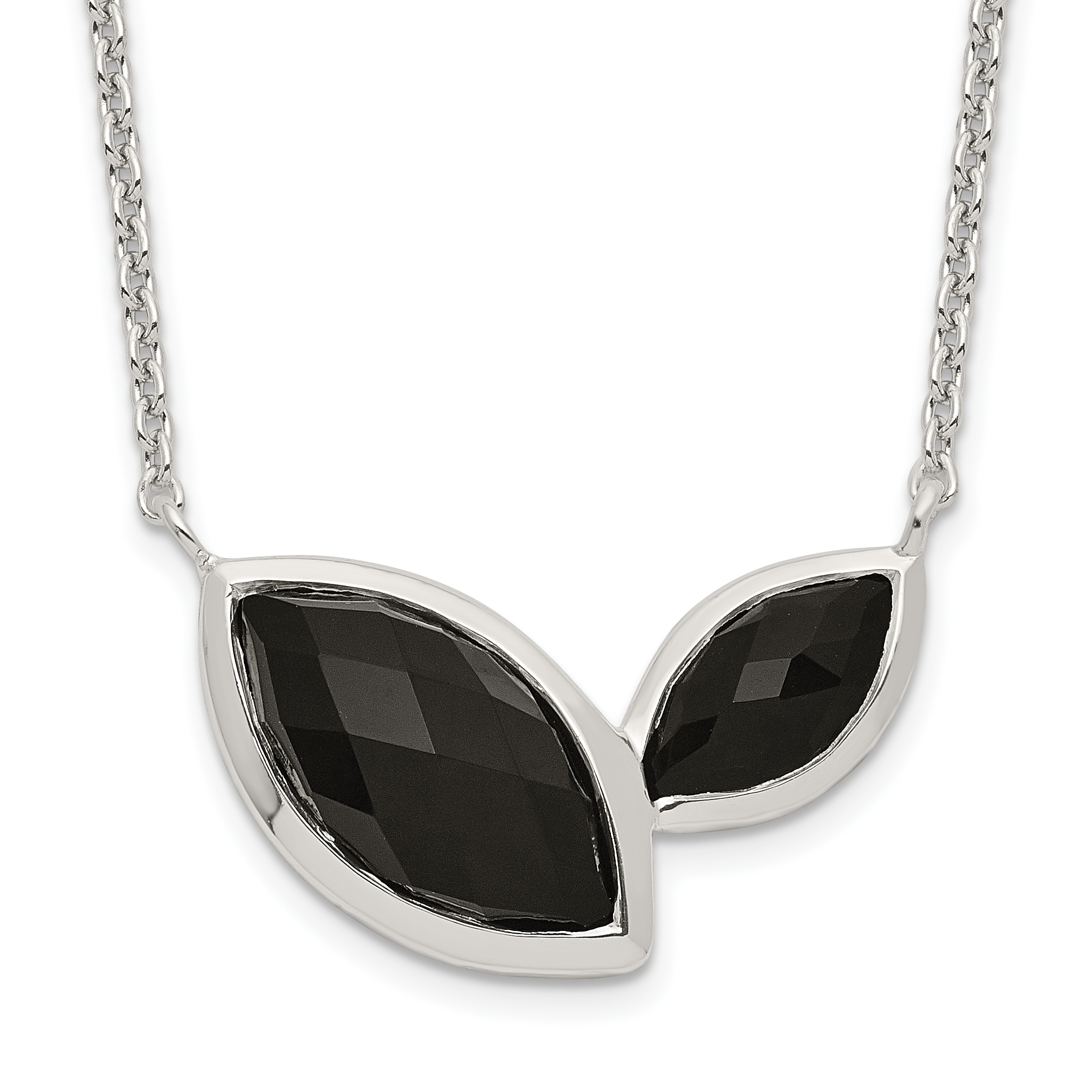 Sterling Silver Faceted Onyx Necklace (QG6188-18)