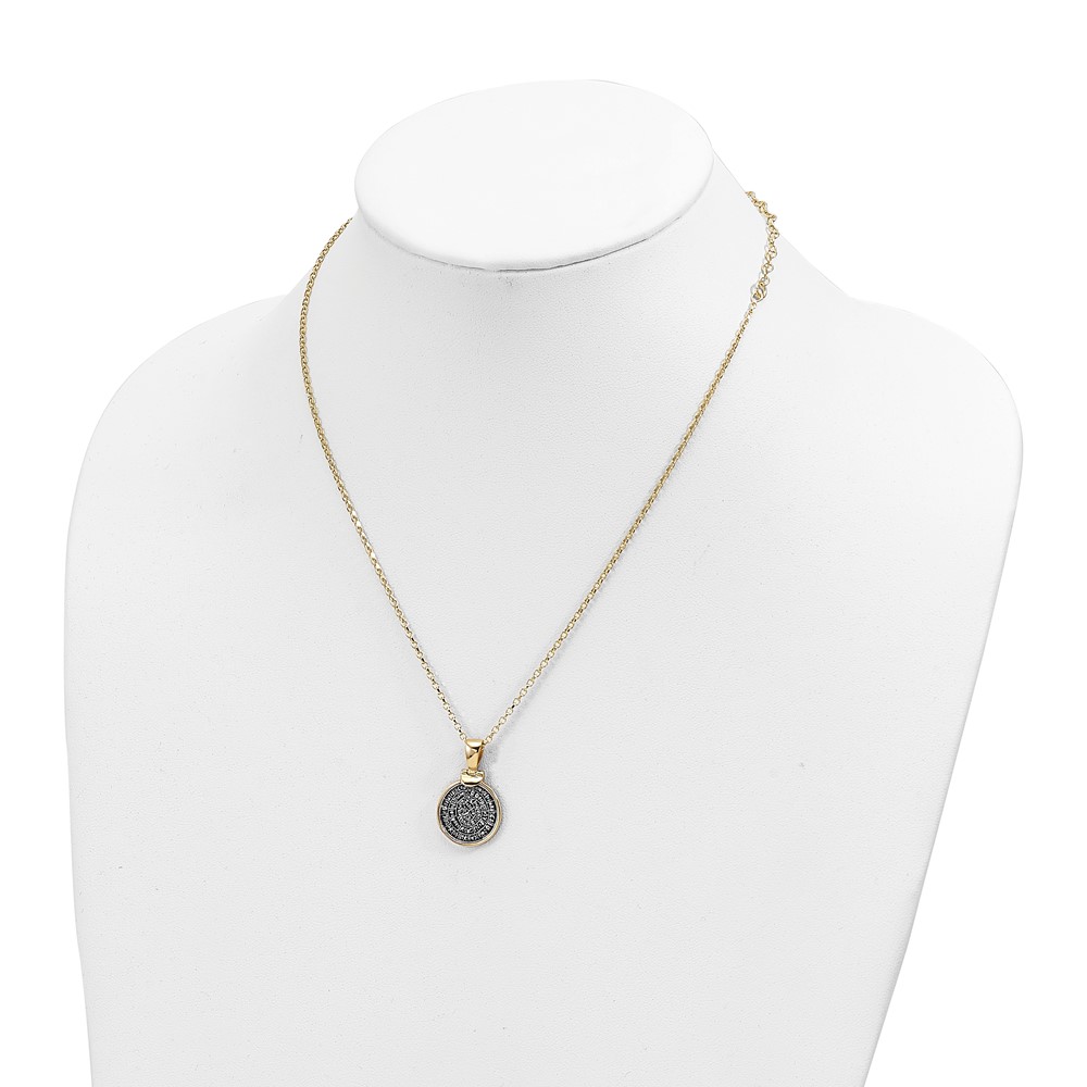 SS Gold-tone Polished Replica Phaistos Coin Pendant w/2 in ext. Necklace (QG6189-16)