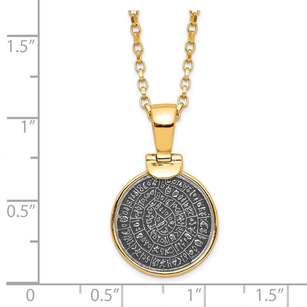SS Gold-tone Polished Replica Phaistos Coin Pendant w/2 in ext. Necklace (QG6189-16)