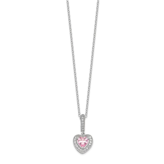 Sterling Silver Rhodium-plated Polished Clear and Pink CZ Heart 18 inch Necklace and Heart Post Earring Set