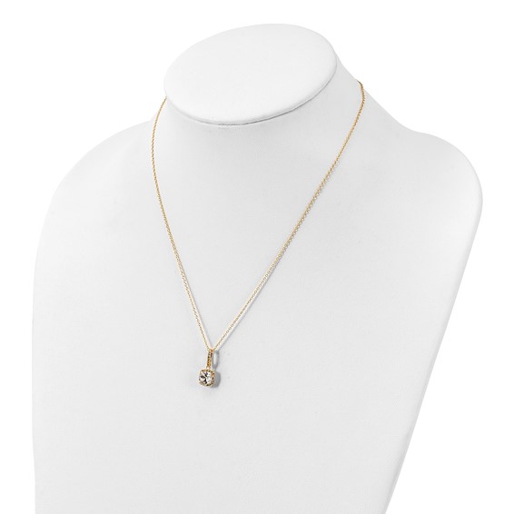 Sterling Silver Polished Gold-tone CZ 18in Necklace/Post Earrings Set