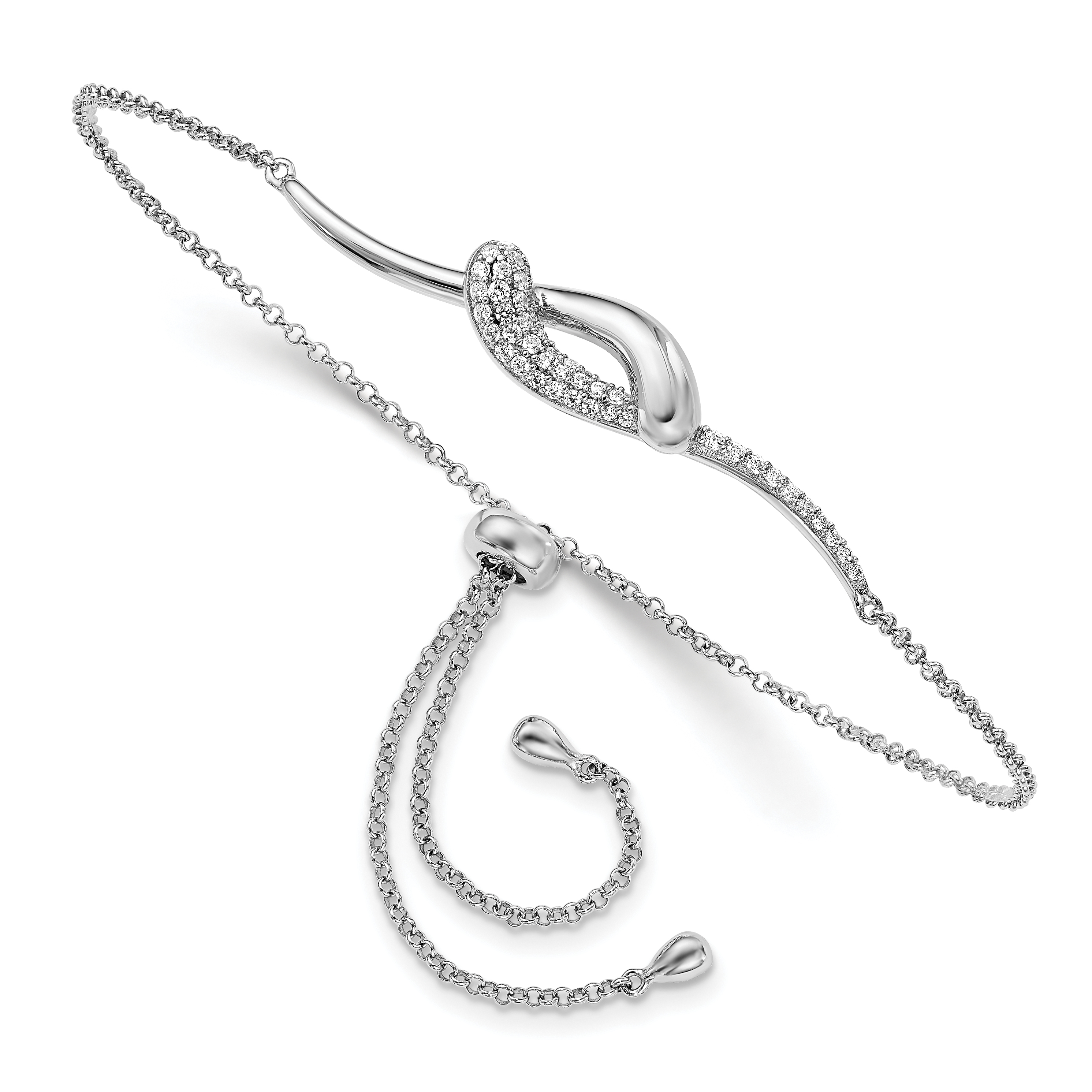 Sterling Silver Rhodium-plated CZ Fancy Bar Adjustable Bracelet (QG6199)