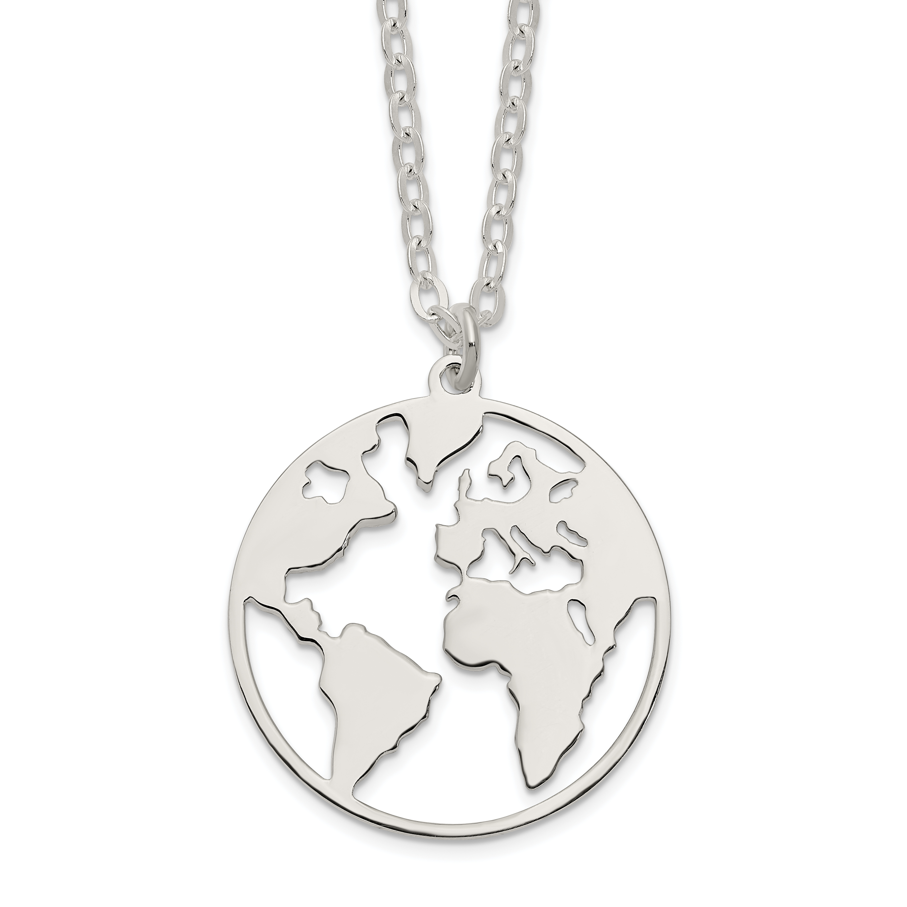 Sterling Silver Polished/Satin World w/.75 in ext Necklace (QG6202-17)