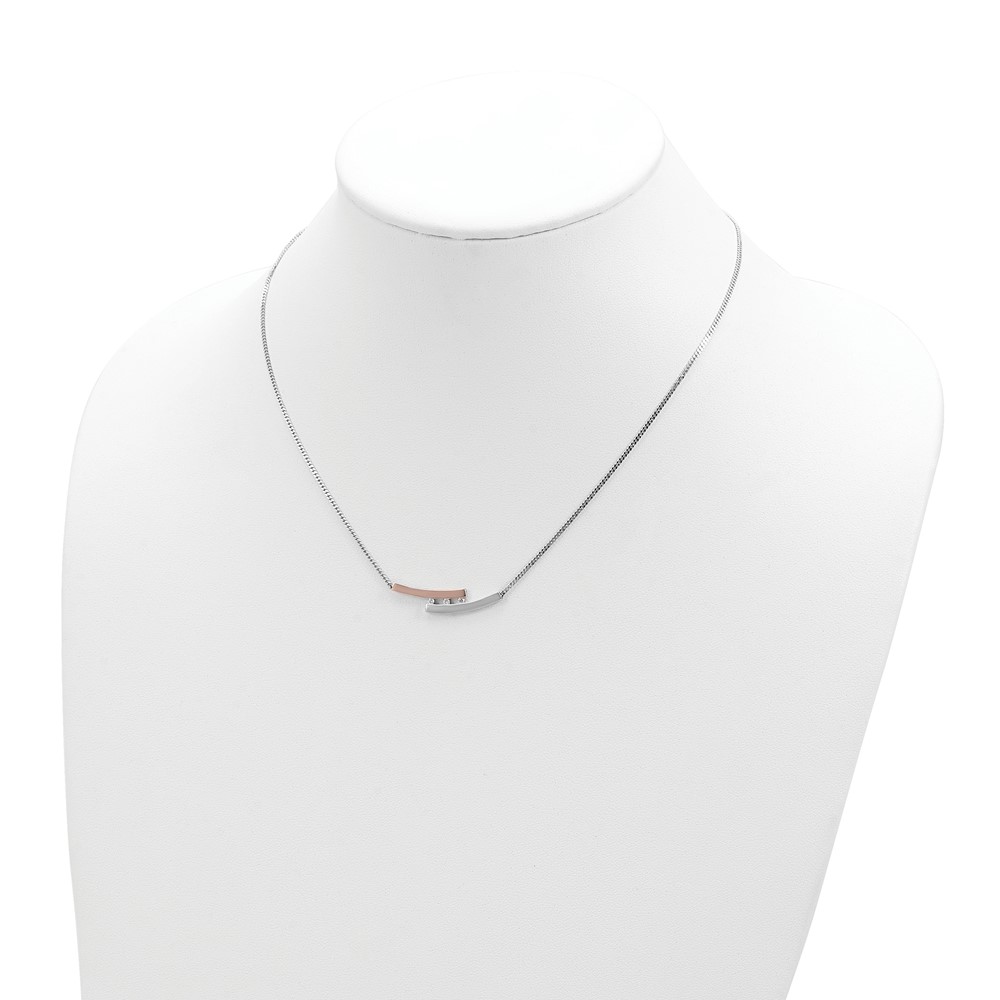 Sterling Silver RH-plate Rose Gold-plated Diamond Bar 16.5in w/1in ext Neck (QG6203-16.5)
