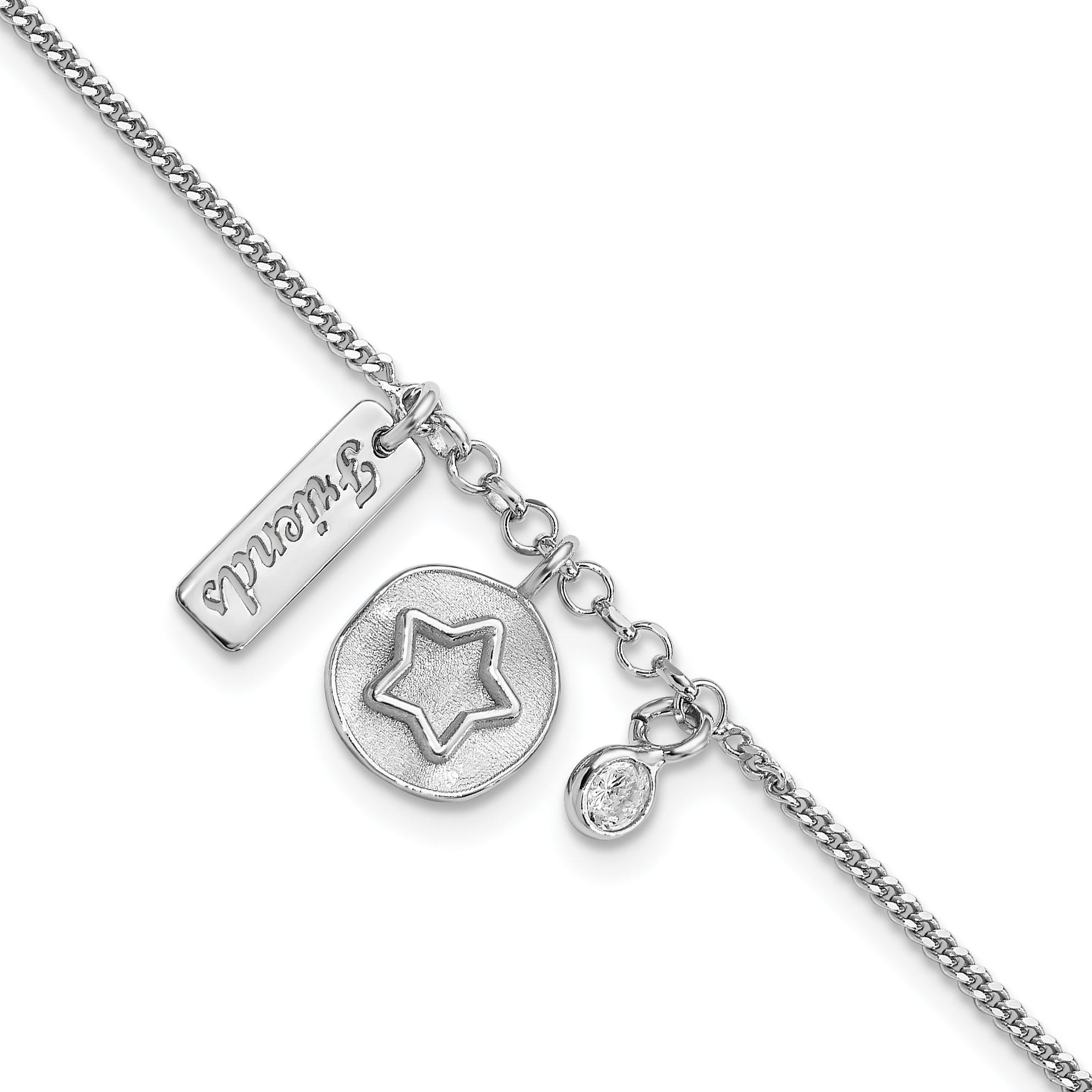 Sterling Silver Rhodium-plated Satin Star Friends CZ with .5in Ext Bracelet (QG6206-7)