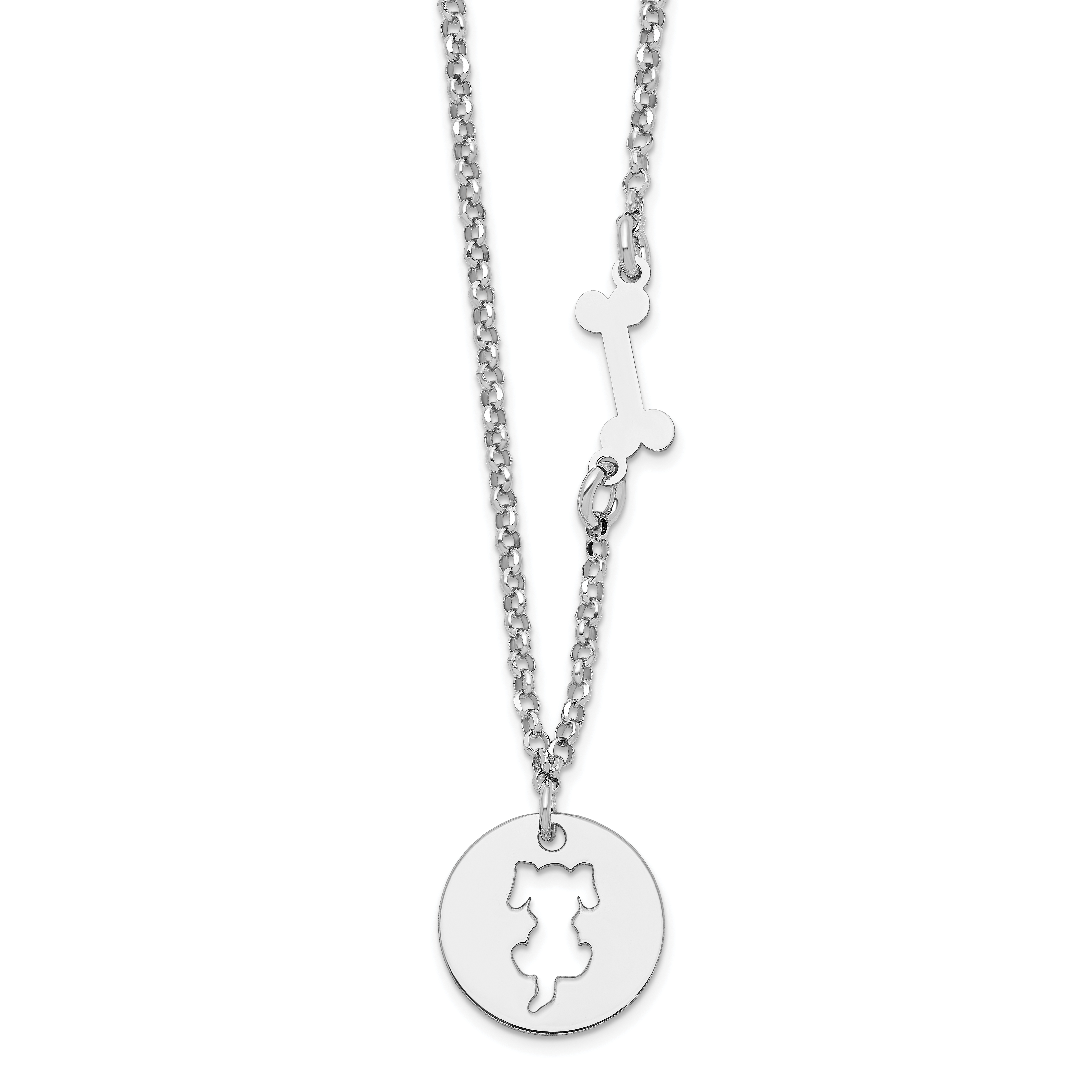 Sterling Silver Rhodium-plated Puppy and Bone w/1 in Ext Necklace (QG6210-16)
