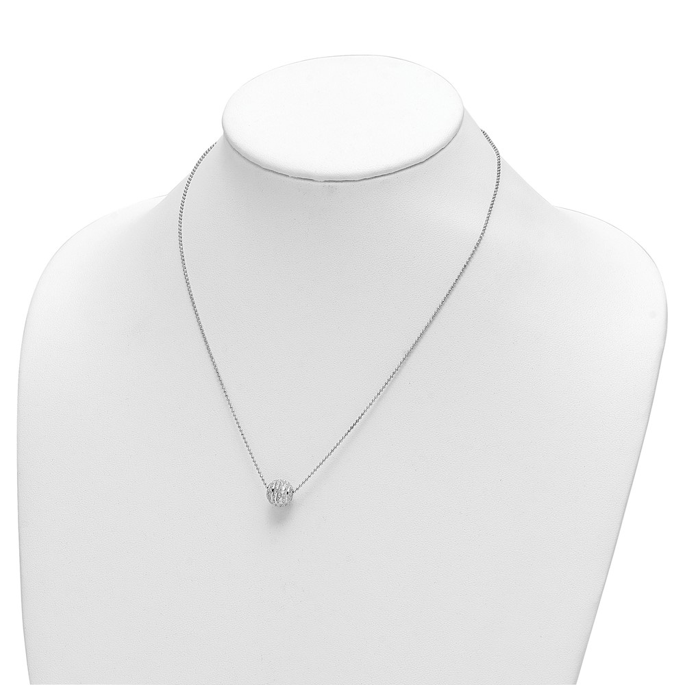 Sterling Silver Rhodium-plated Polish and Lasered Bead 18in Necklace (QG6211-18)