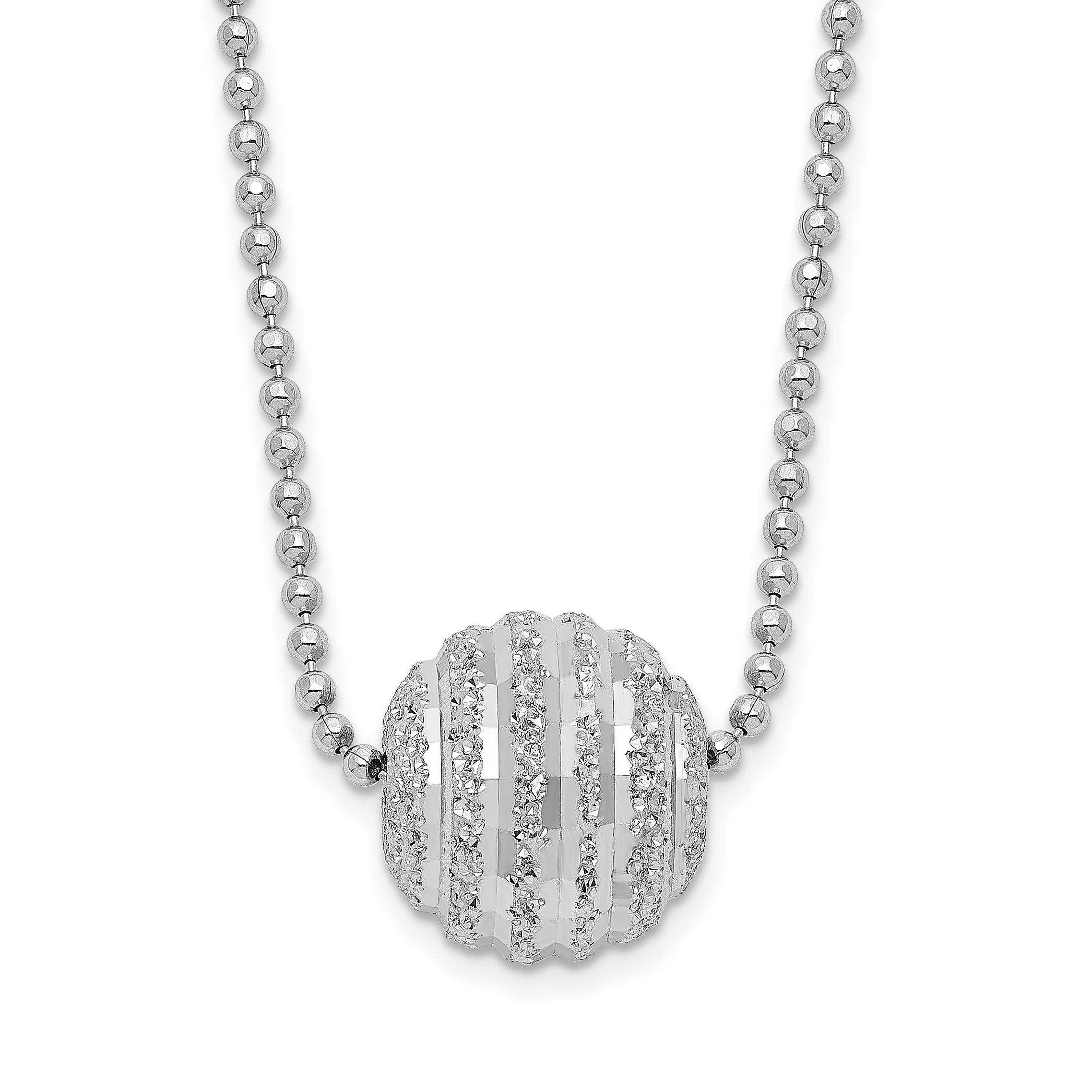 Sterling Silver Rhodium-plated Polish and Lasered Bead 18in Necklace (QG6211-18)