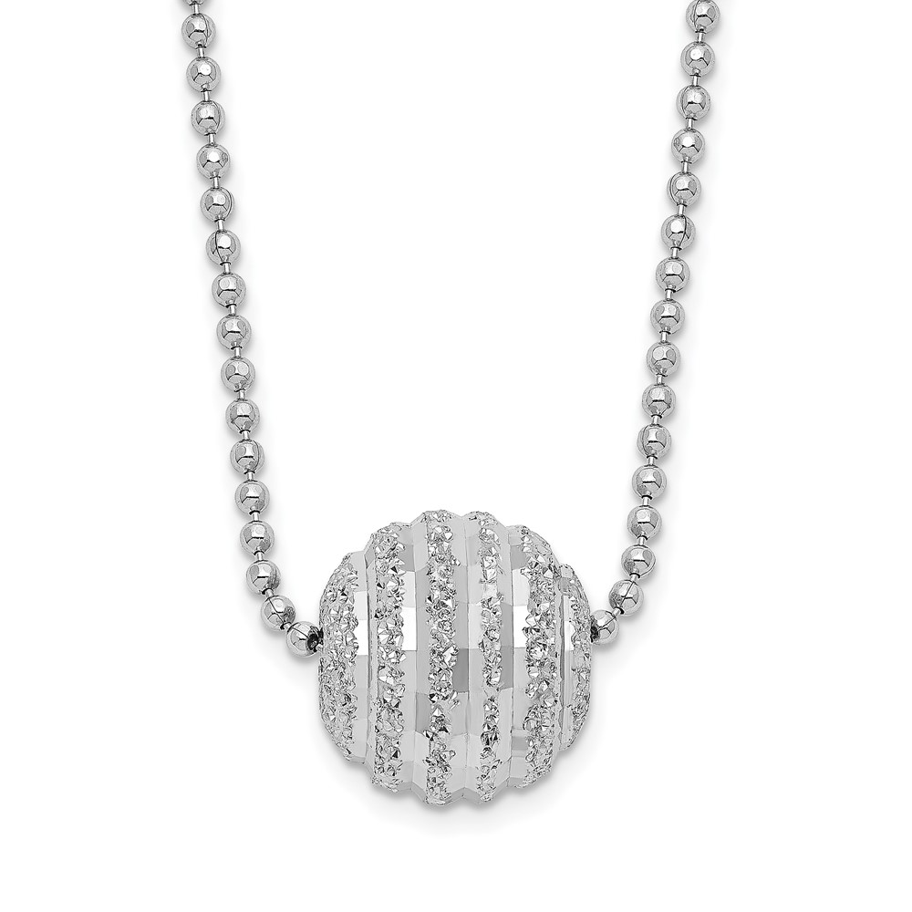 Sterling Silver Rhodium-plated Polish and Lasered Bead 18in Necklace (QG6211-18)