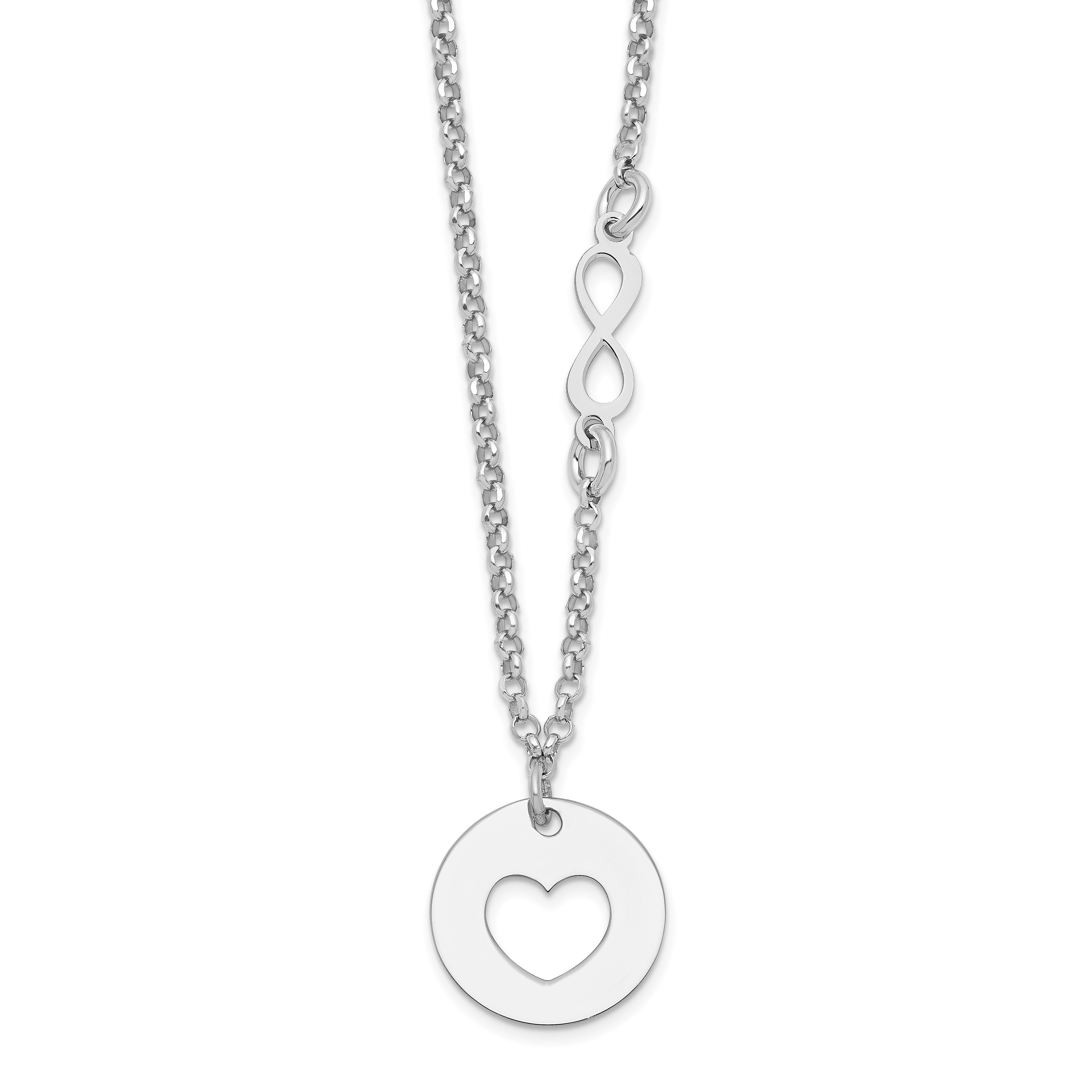 Sterling Silver Rhodium-plated Heart and Infinity w/1 in Ext Necklace (QG6212-16)