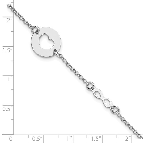 Sterling Silver Rhodium-plated Heart and Infinity w/.5 in Ext Bracelet