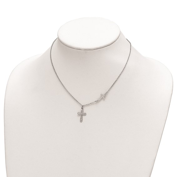 Sterling Silver Rhodium-plated 2-Cross w/1 in Ext Necklace
