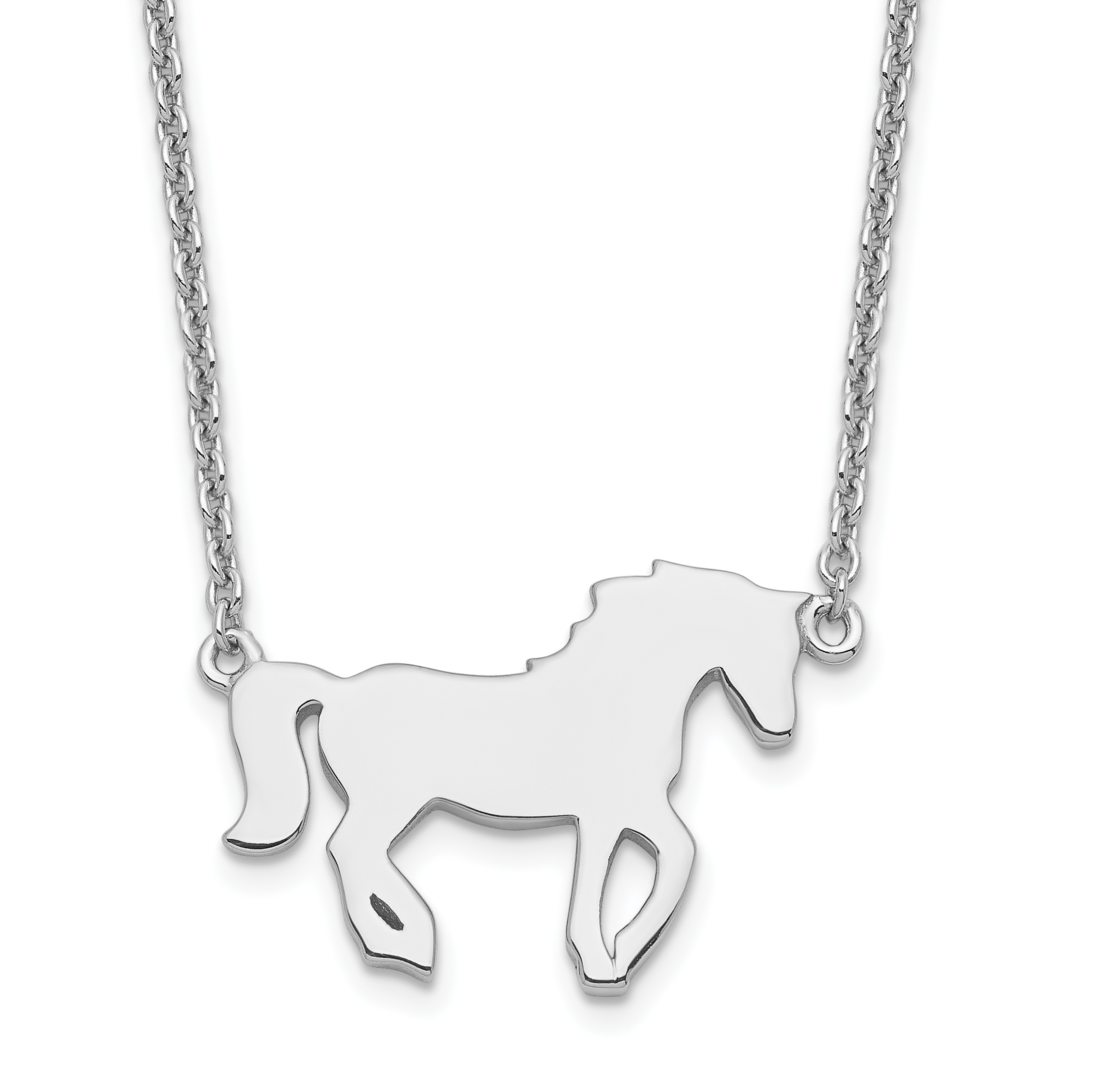Sterling Silver Rhodium-plated Polished Horse w/ 2in ext Necklace (QG6220-16)